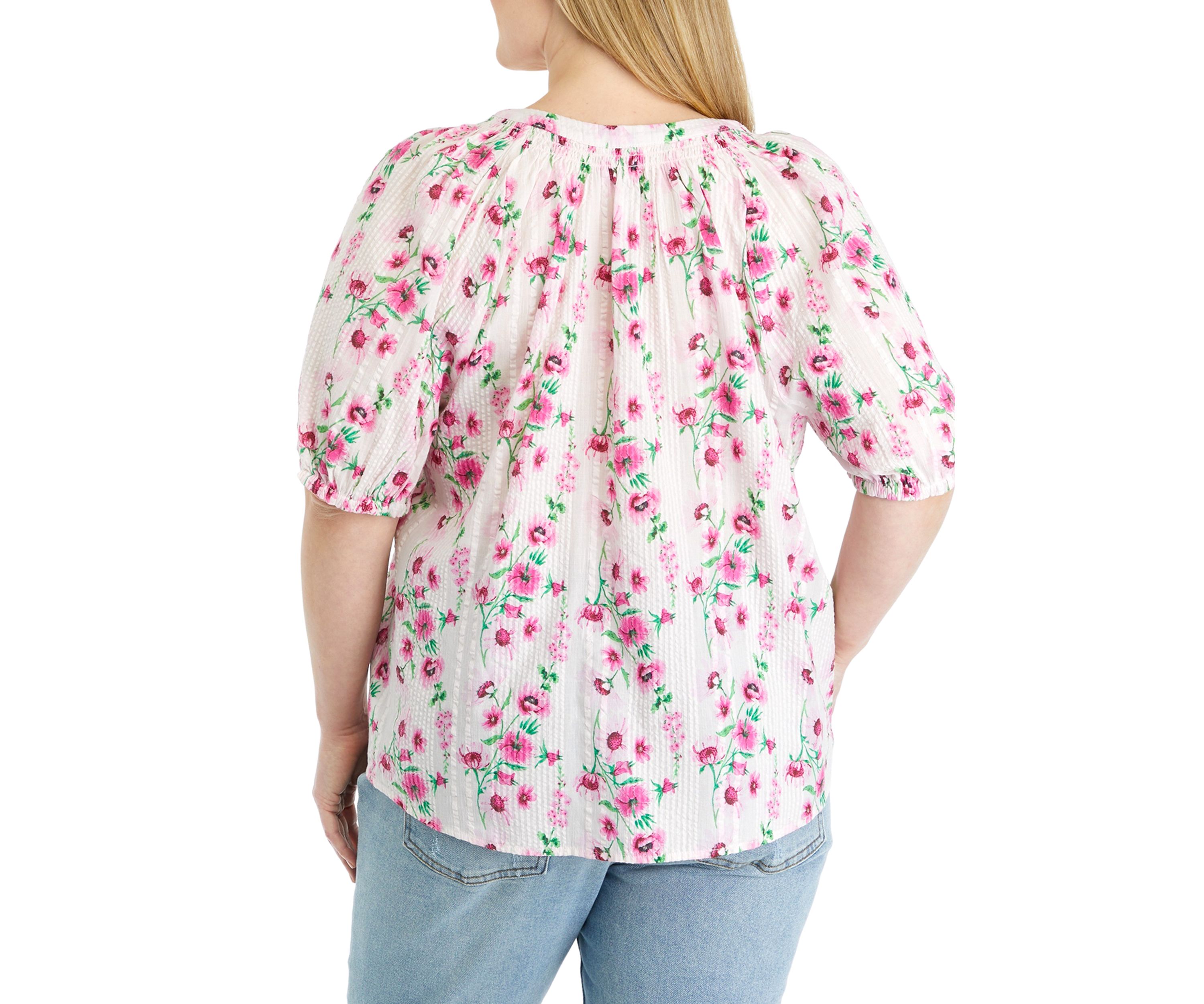 Plus Size Floral Printed Peasant Top