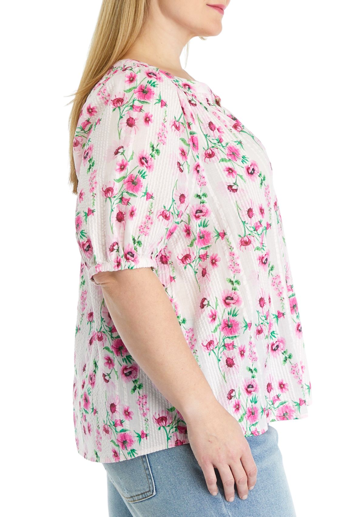 Plus Size Floral Printed Peasant Top