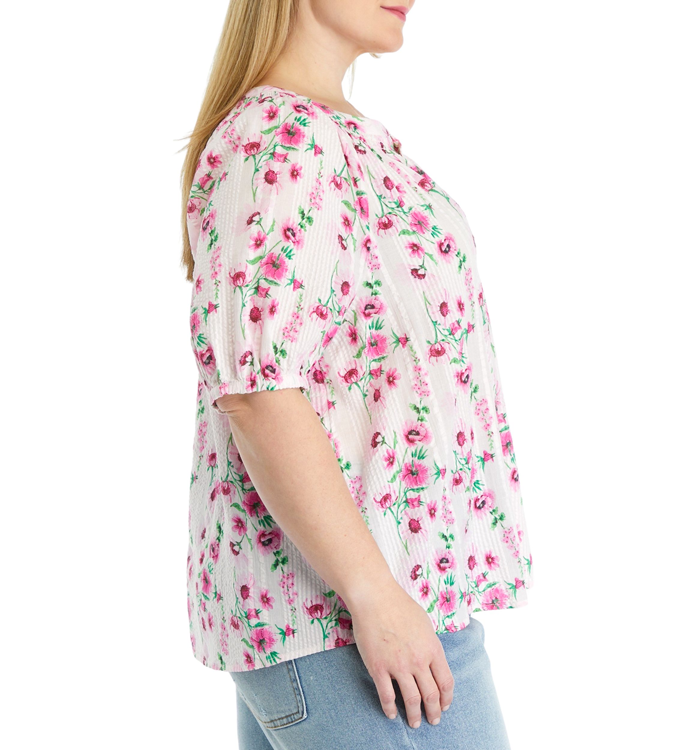 Plus Size Floral Printed Peasant Top