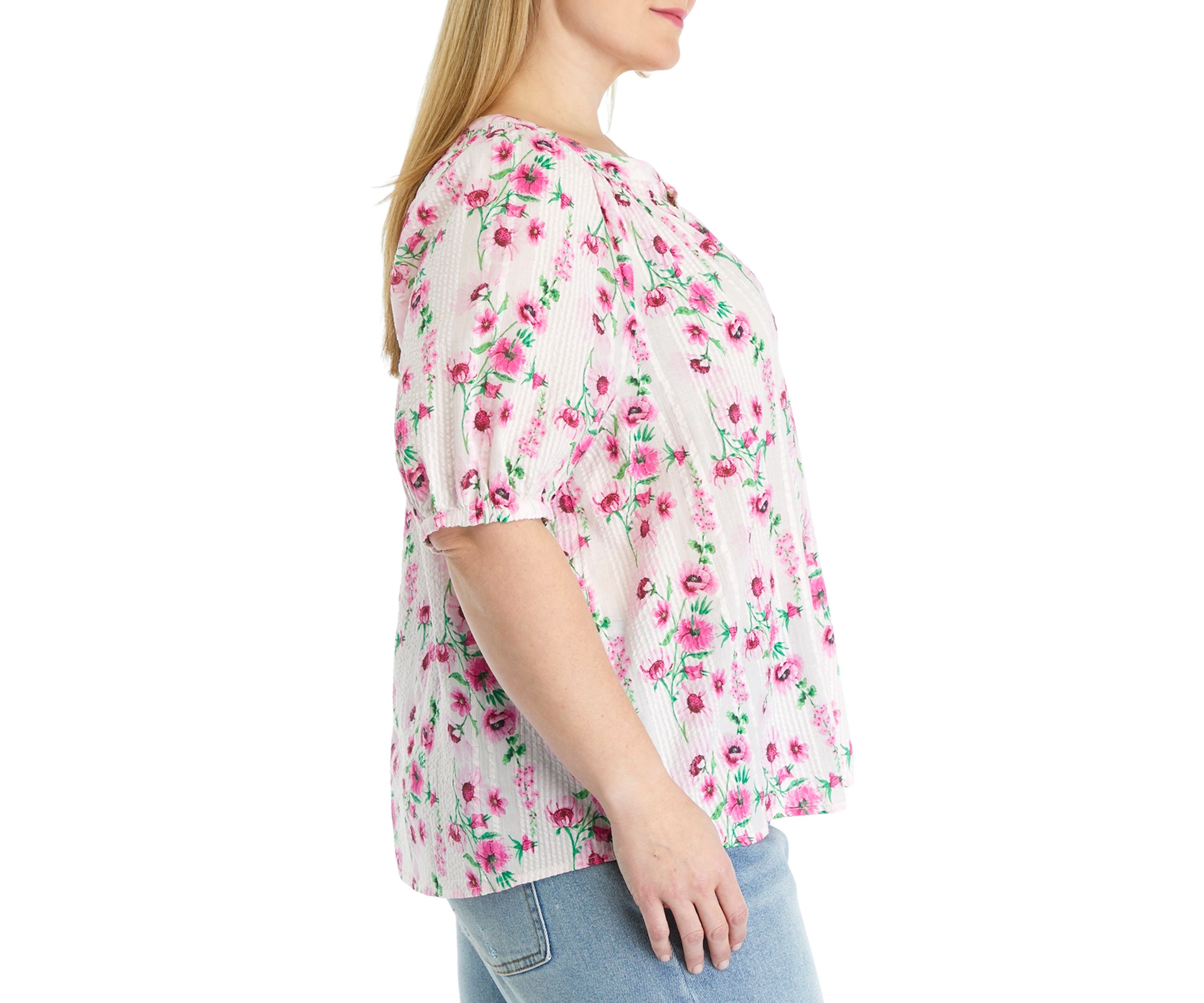 Plus Size Floral Printed Peasant Top
