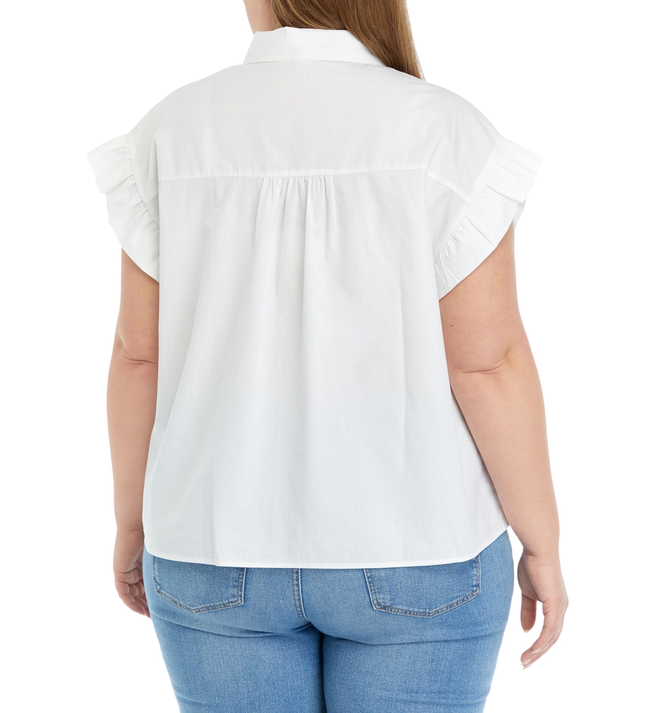 Plus Size Ruffled Flower Button Down Top
