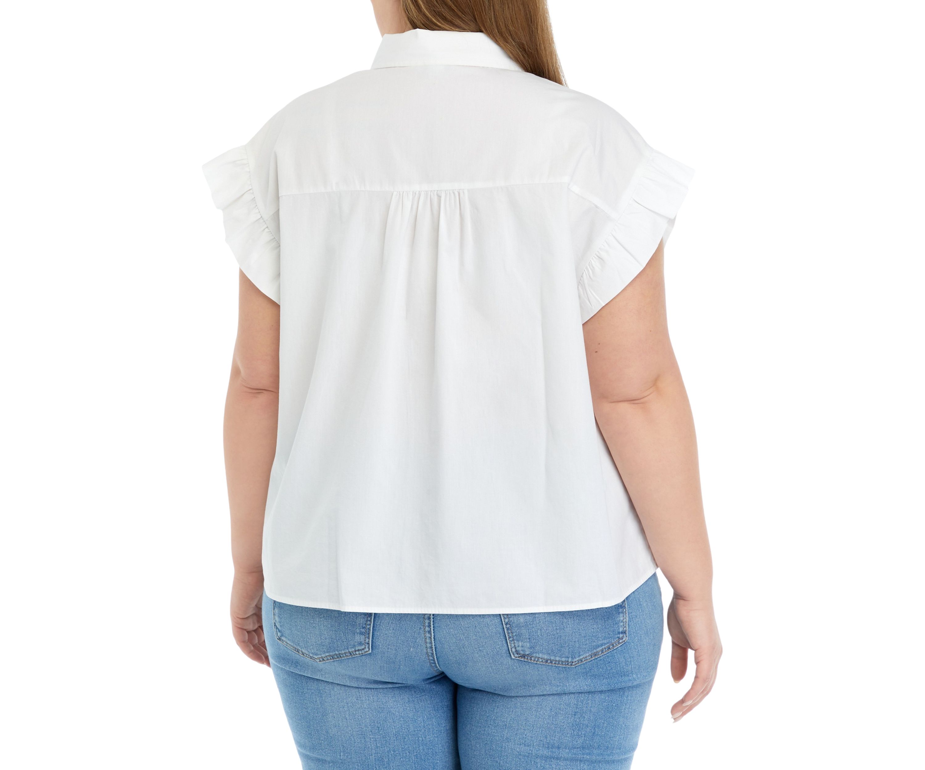 Plus Size Ruffled Flower Button Down Top