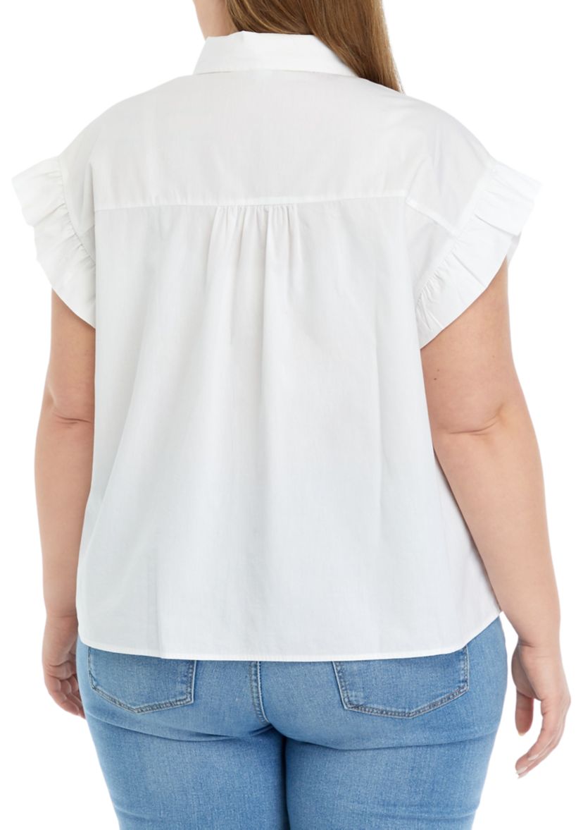 Plus Size Ruffled Flower Button Down Top