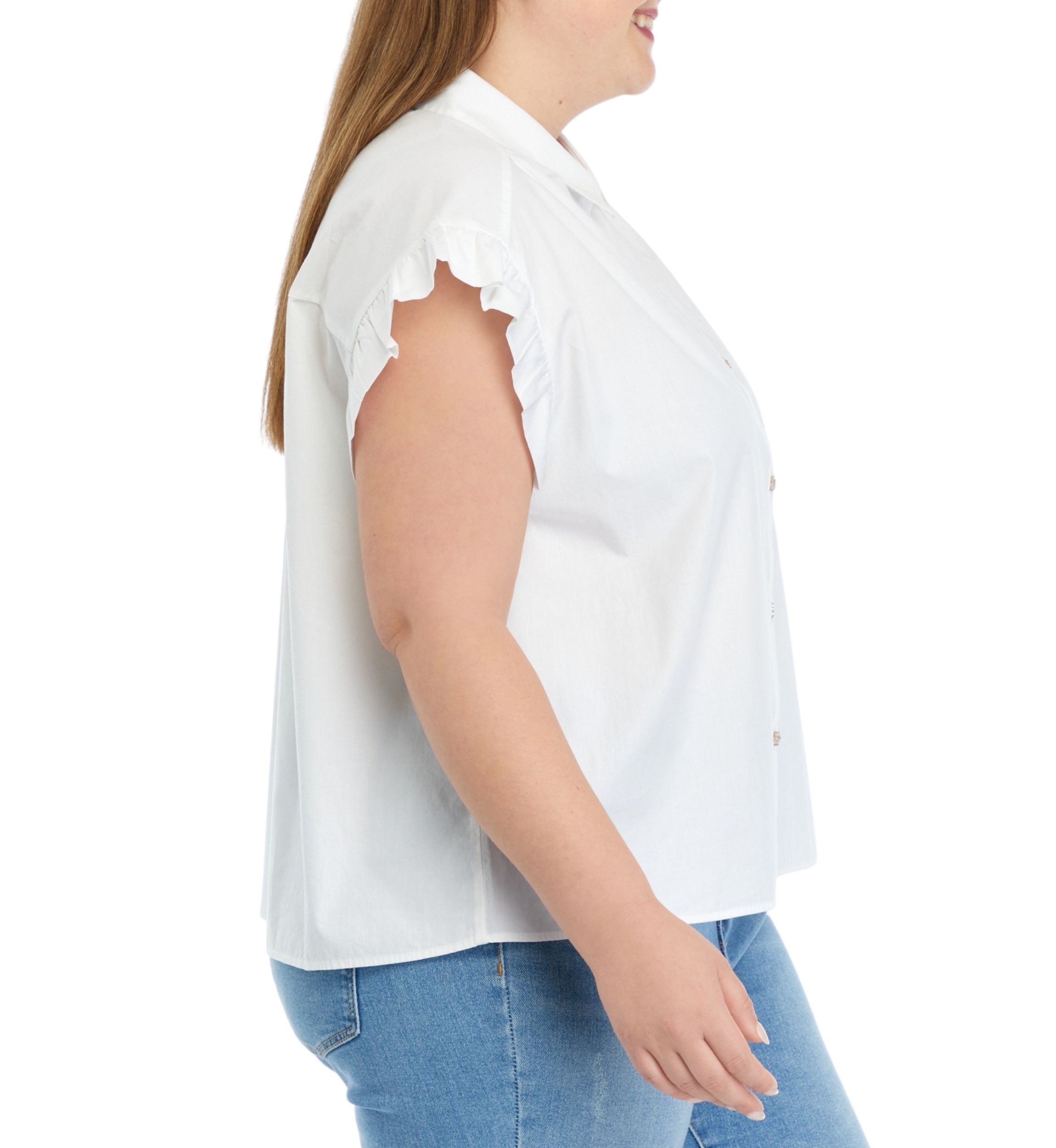 Plus Size Ruffled Flower Button Down Top