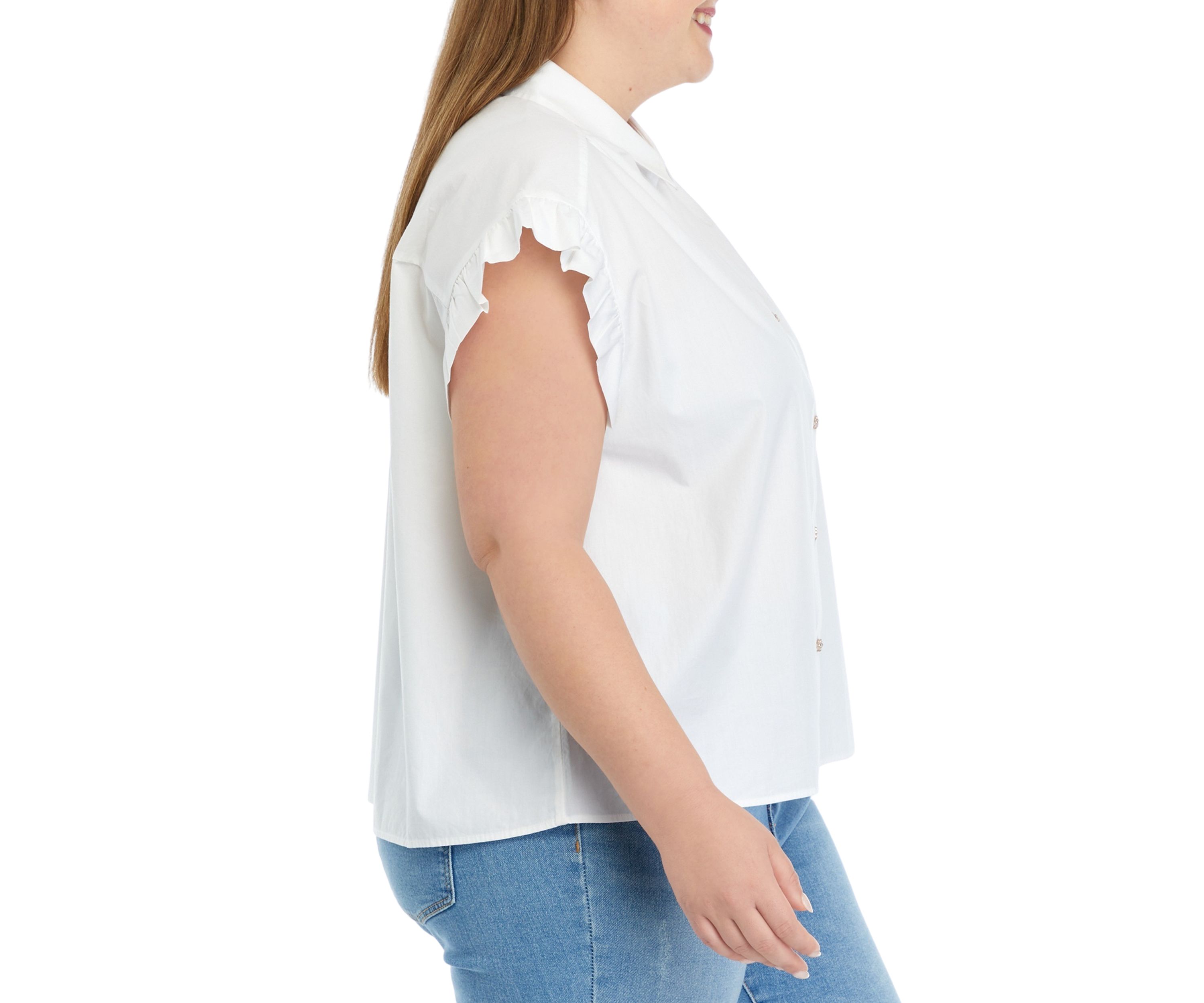 Plus Size Ruffled Flower Button Down Top