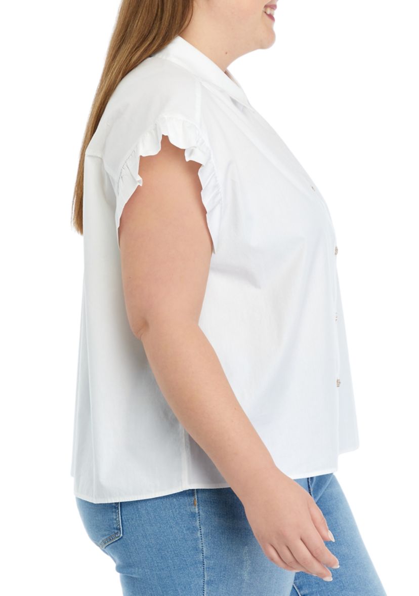 Plus Size Ruffled Flower Button Down Top