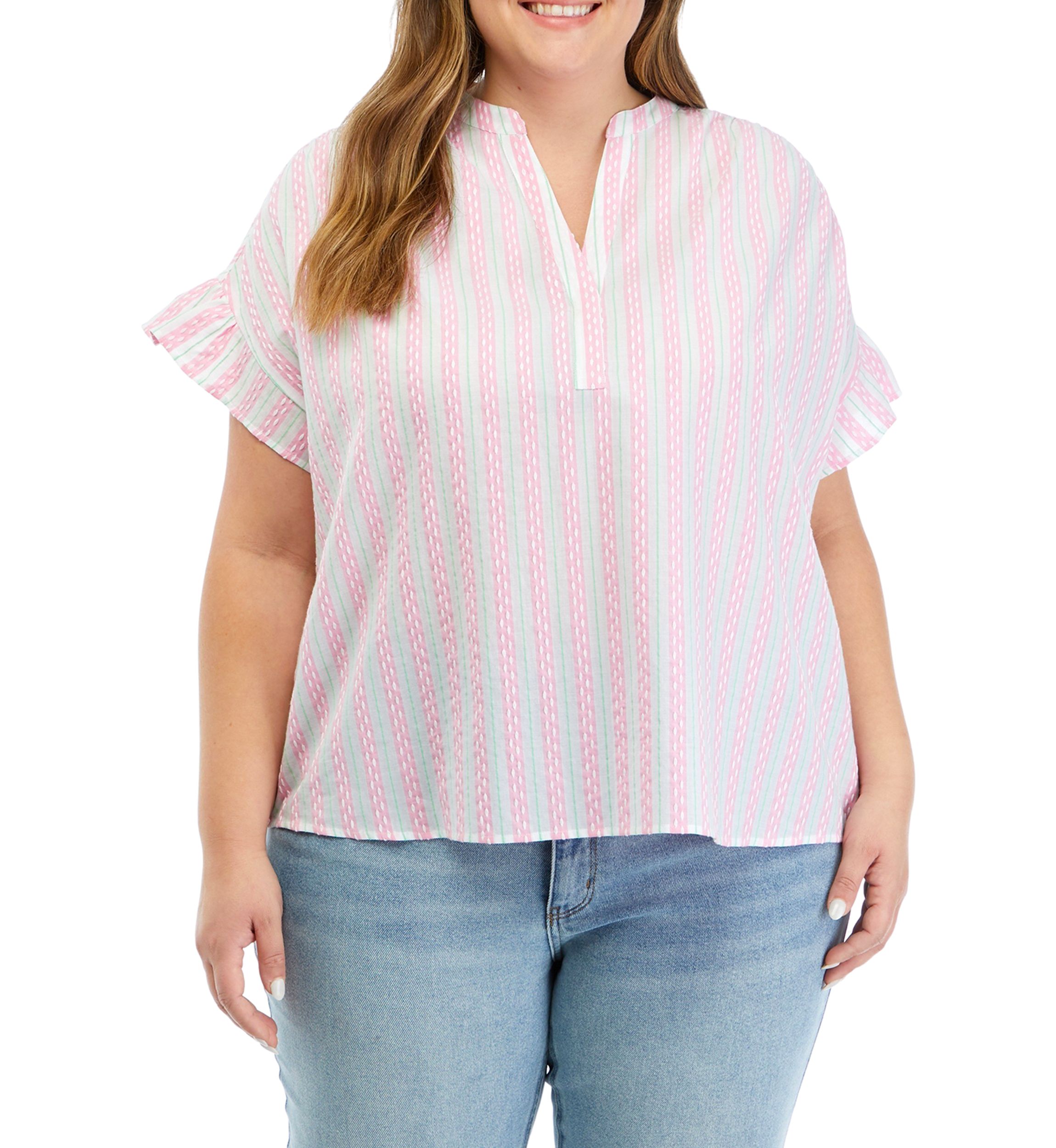 Plus Size Printed Ruffle Top