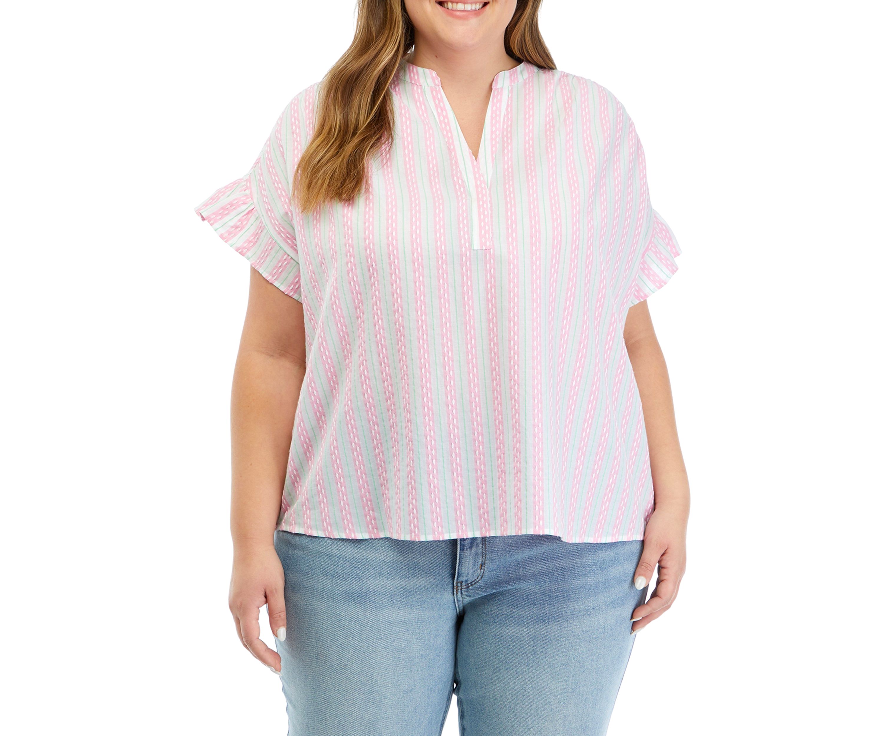 Plus Size Printed Ruffle Top