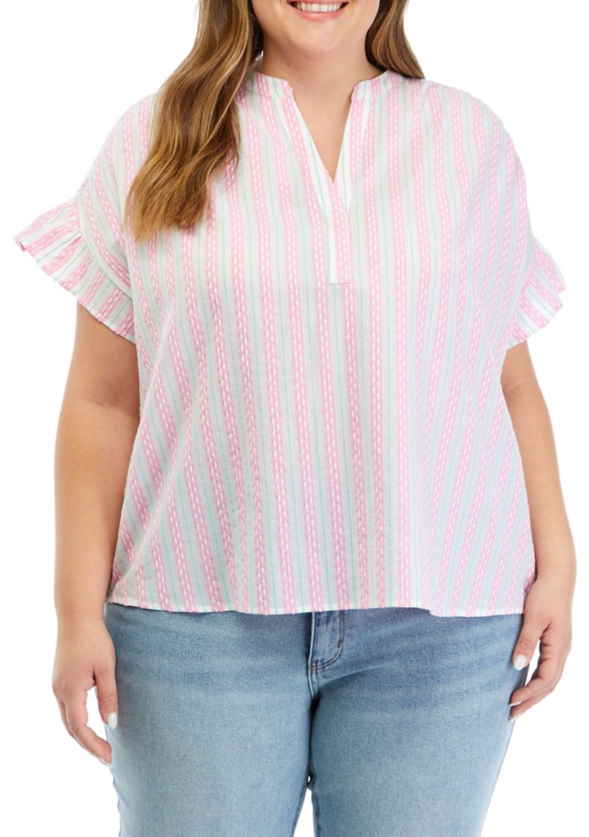 Plus Size Printed Ruffle Top