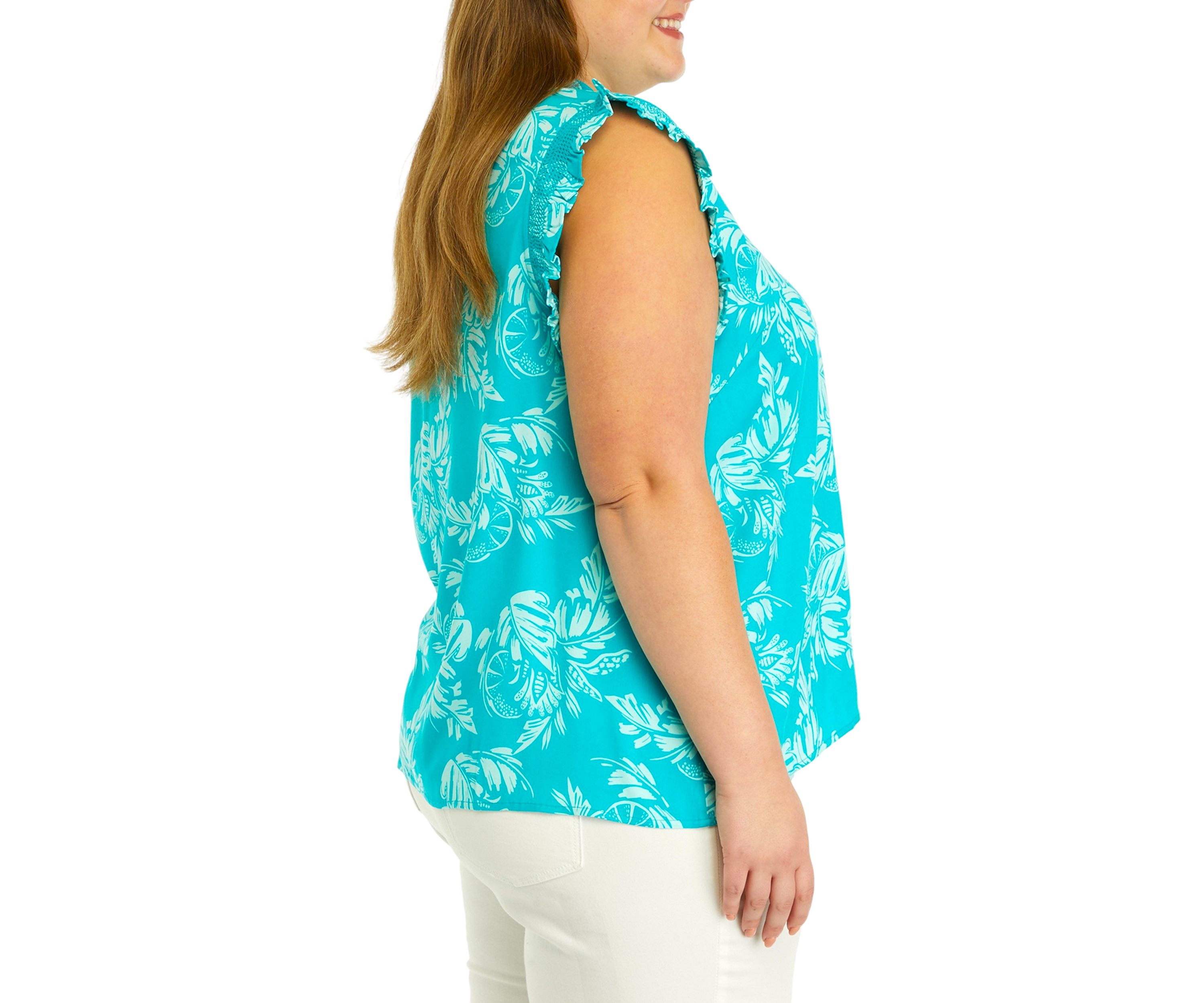 Plus Size Printed Ruffle Neck Top