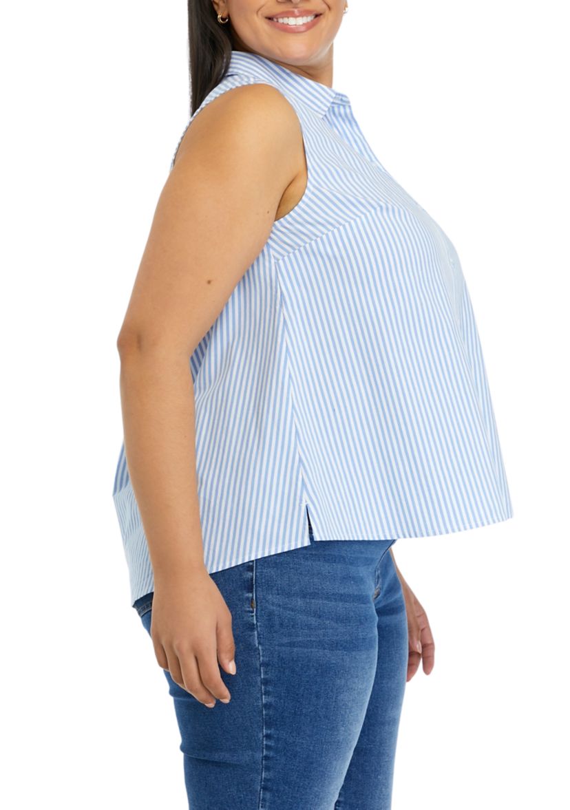 Plus Size Sleeves Yarn Dyed Boyfriend Top