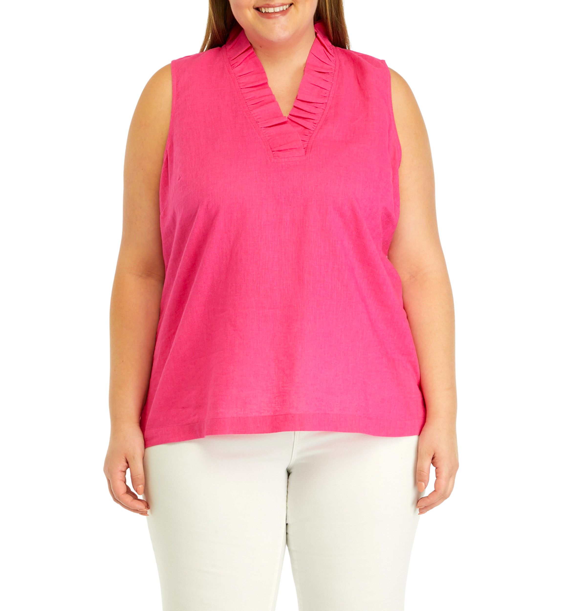 Plus Size Sleeveless Ruffle Neck Top 