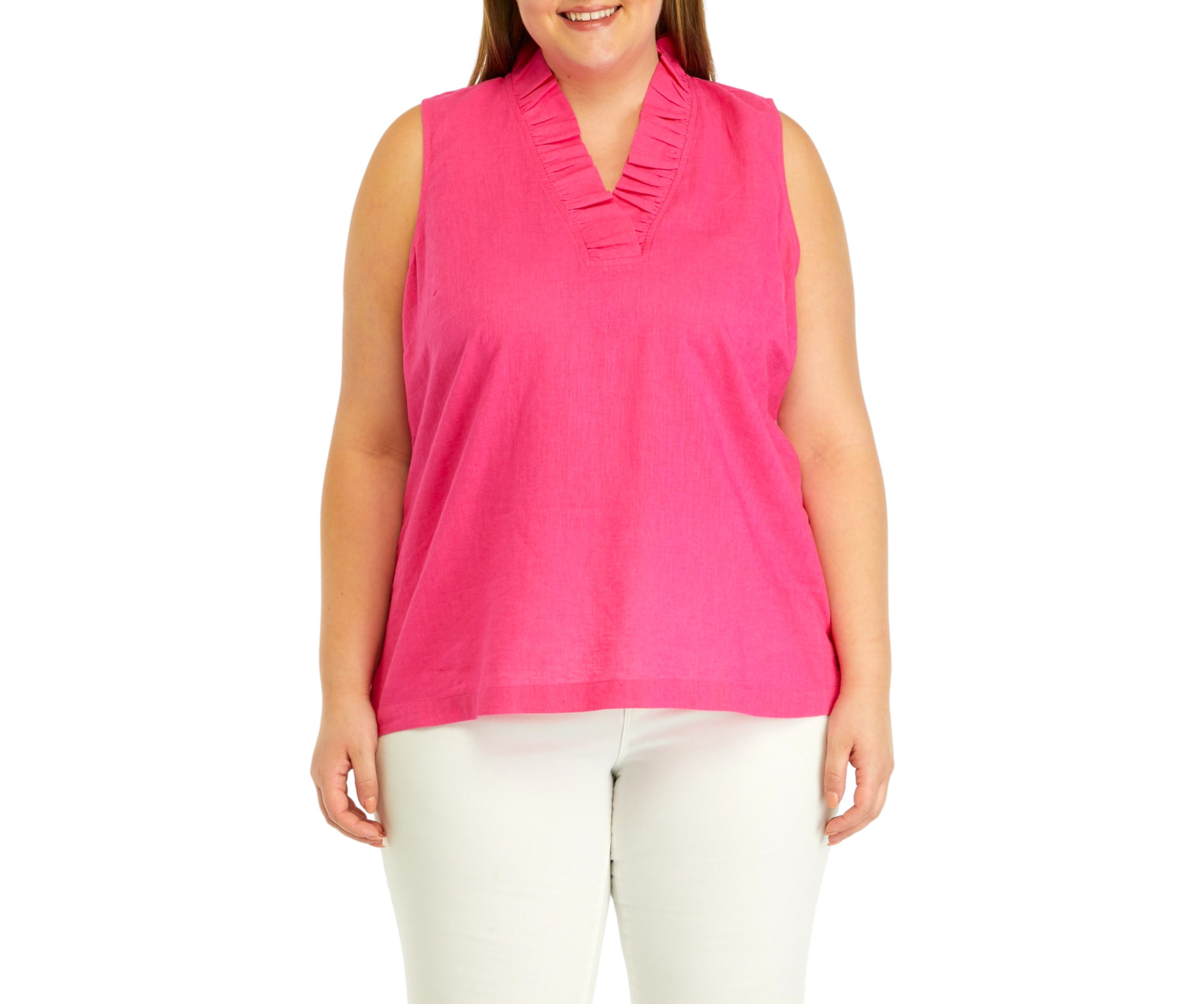 Plus Size Sleeveless Ruffle Neck Top 