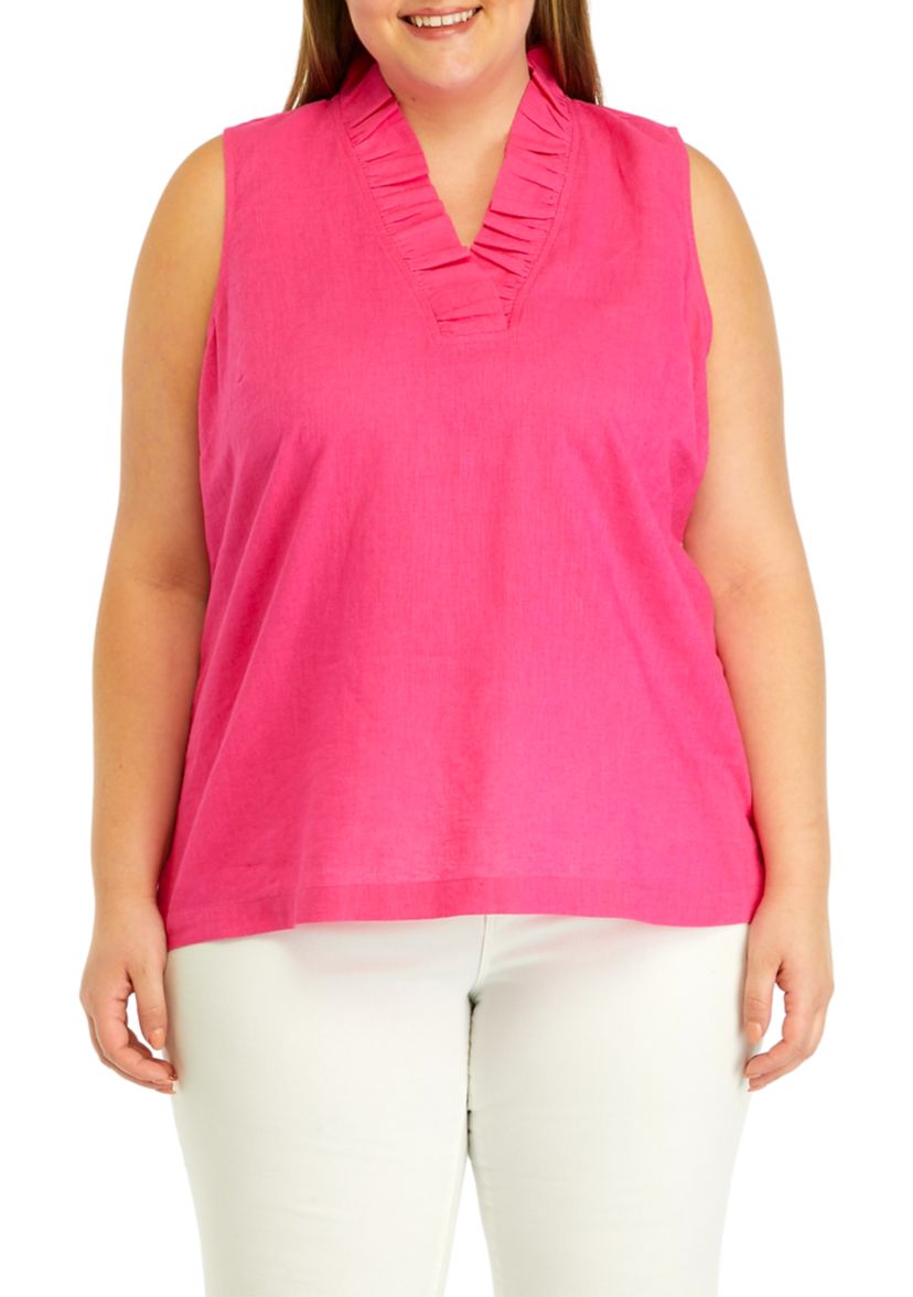 Plus Size Sleeveless Ruffle Neck Top 