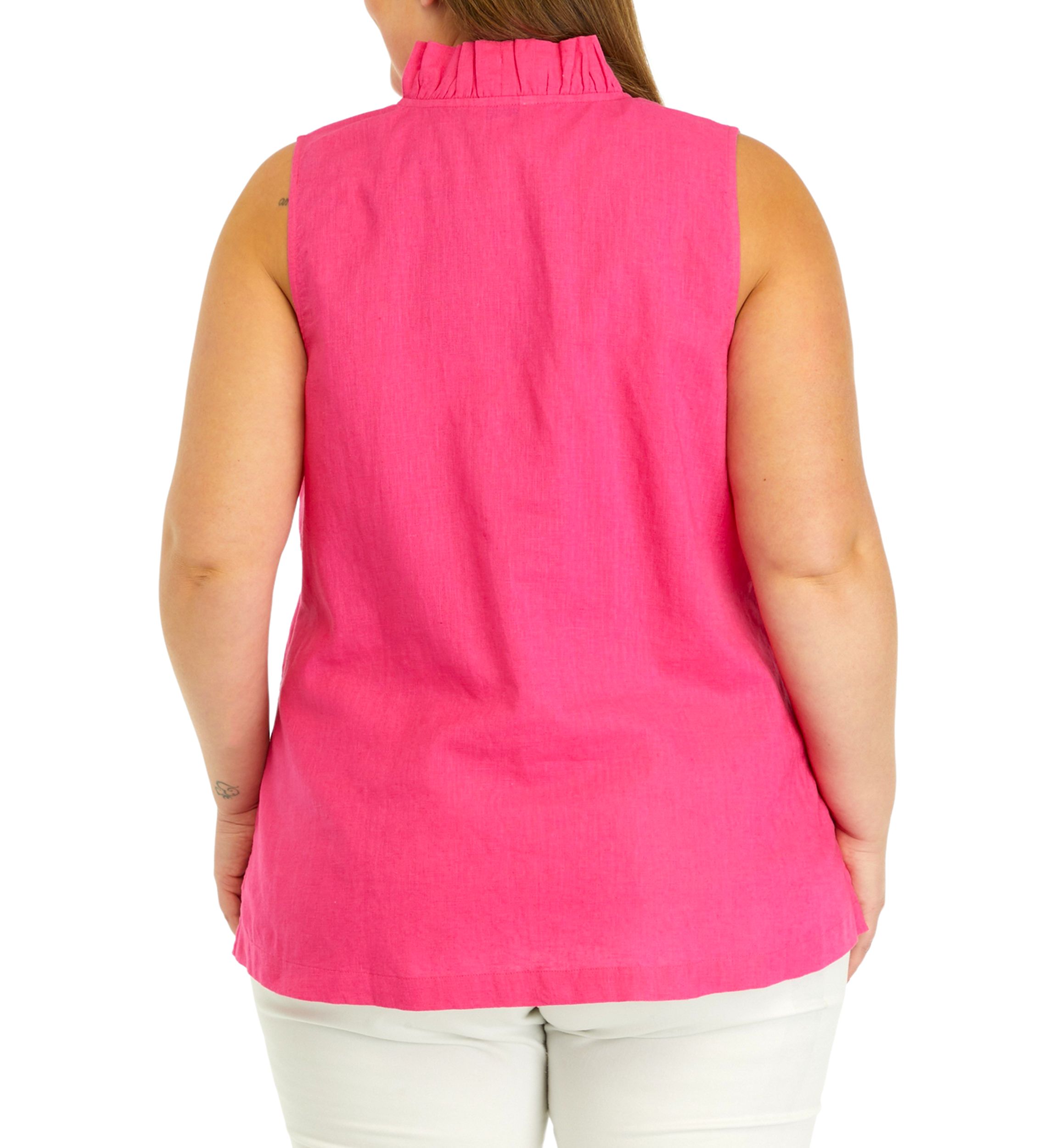 Plus Size Sleeveless Ruffle Neck Top 