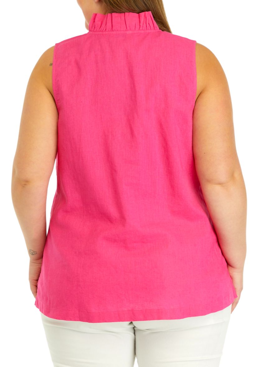 Plus Size Sleeveless Ruffle Neck Top 
