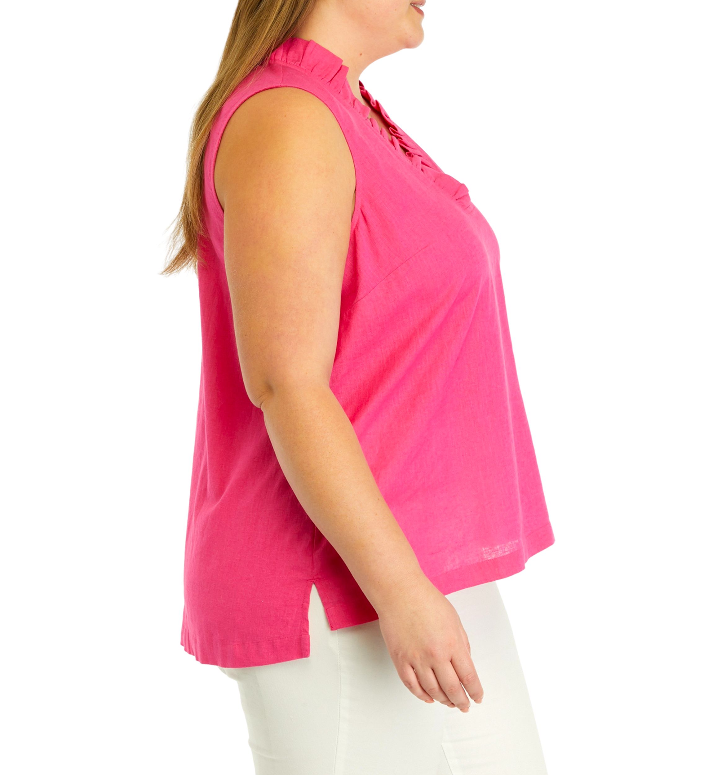 Plus Size Sleeveless Ruffle Neck Top 
