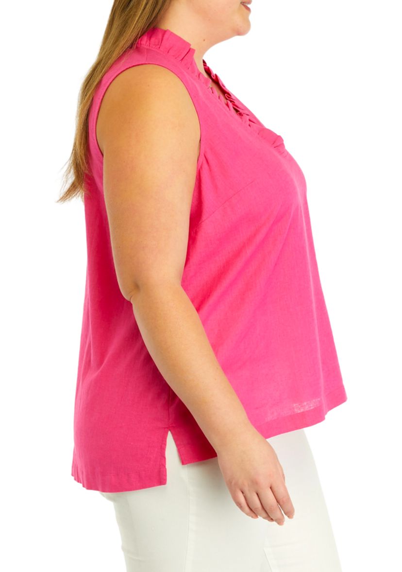 Plus Size Sleeveless Ruffle Neck Top 