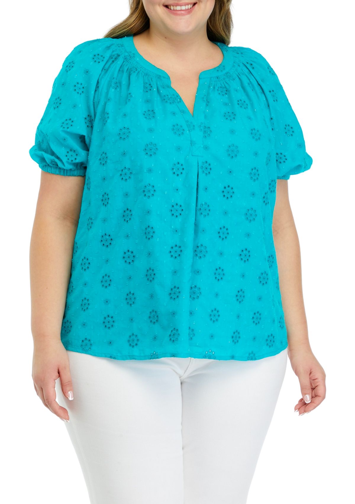 Plus Size Solid Knit Peasant Top