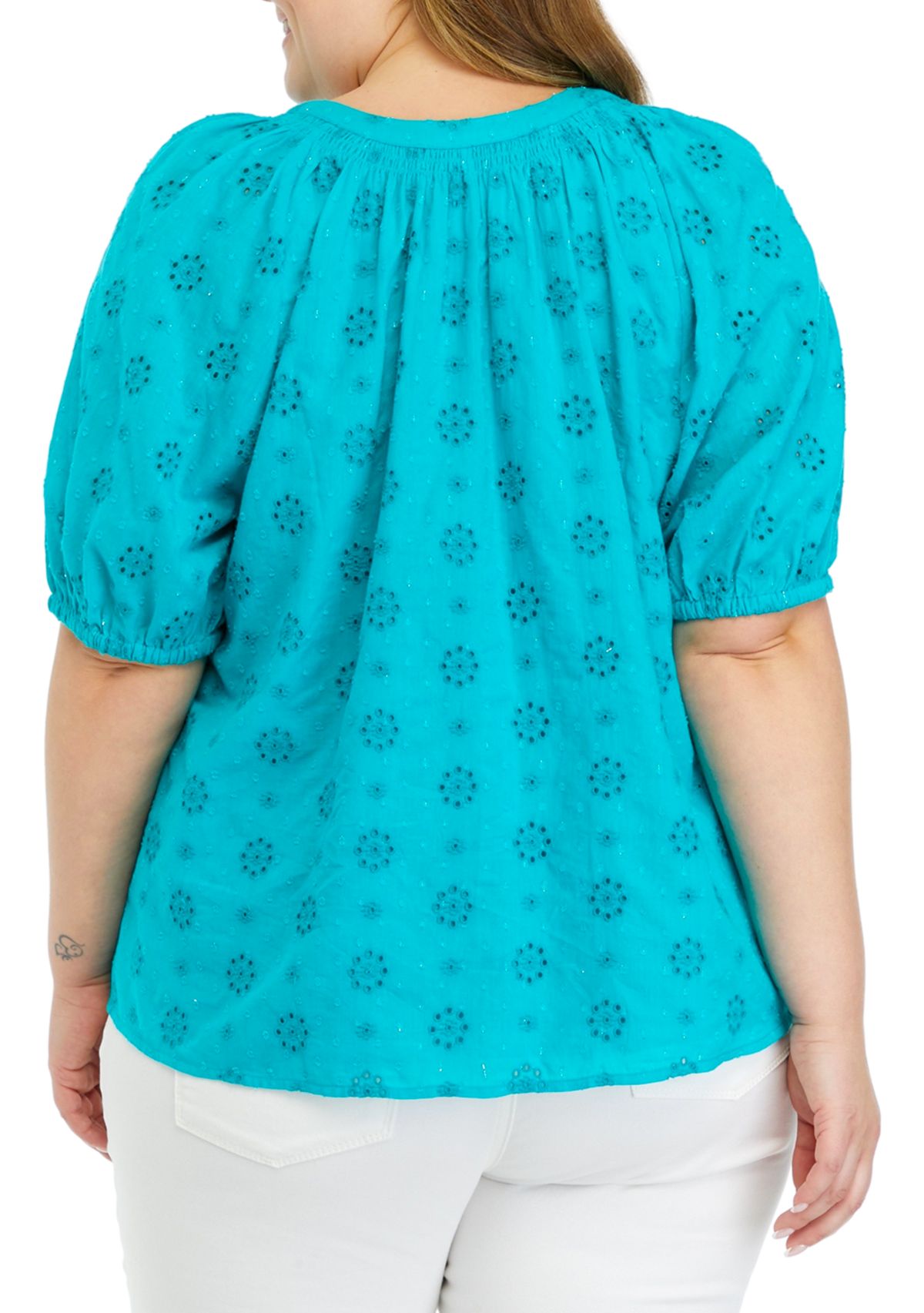Plus Size Solid Knit Peasant Top
