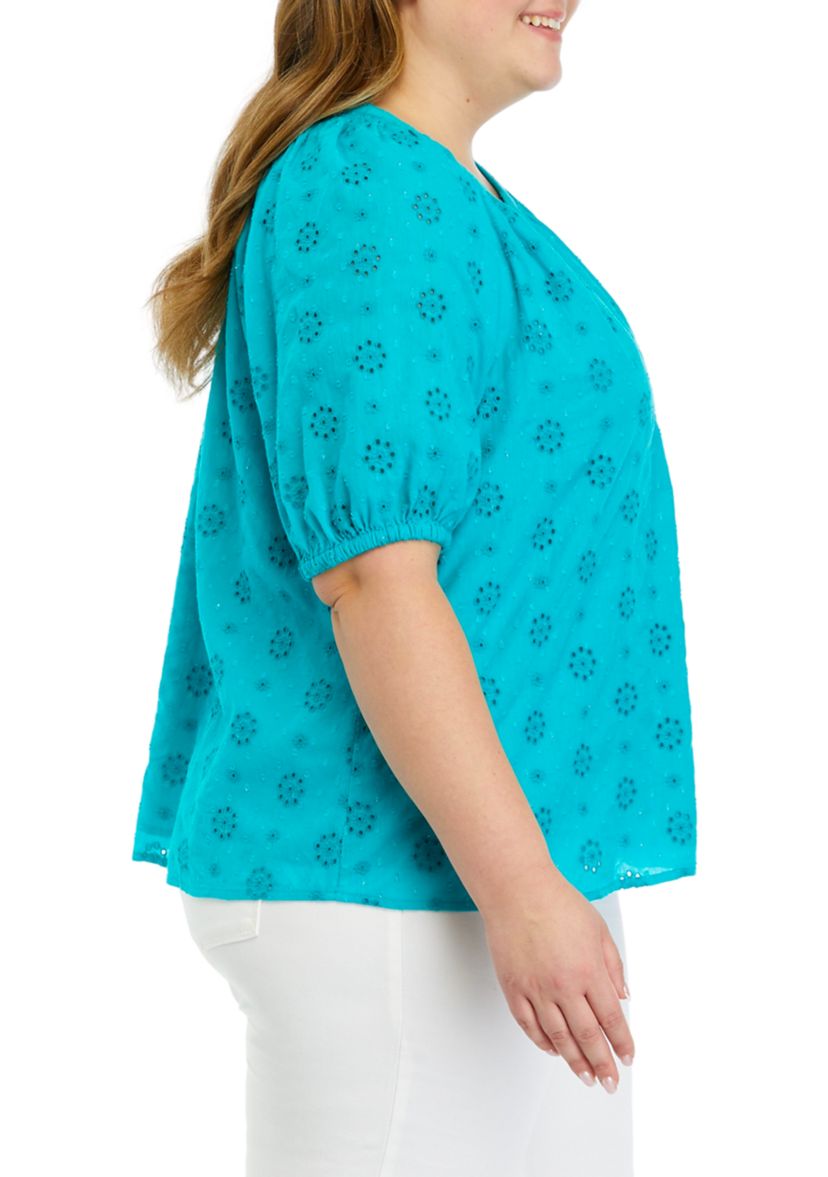 Plus Size Solid Knit Peasant Top