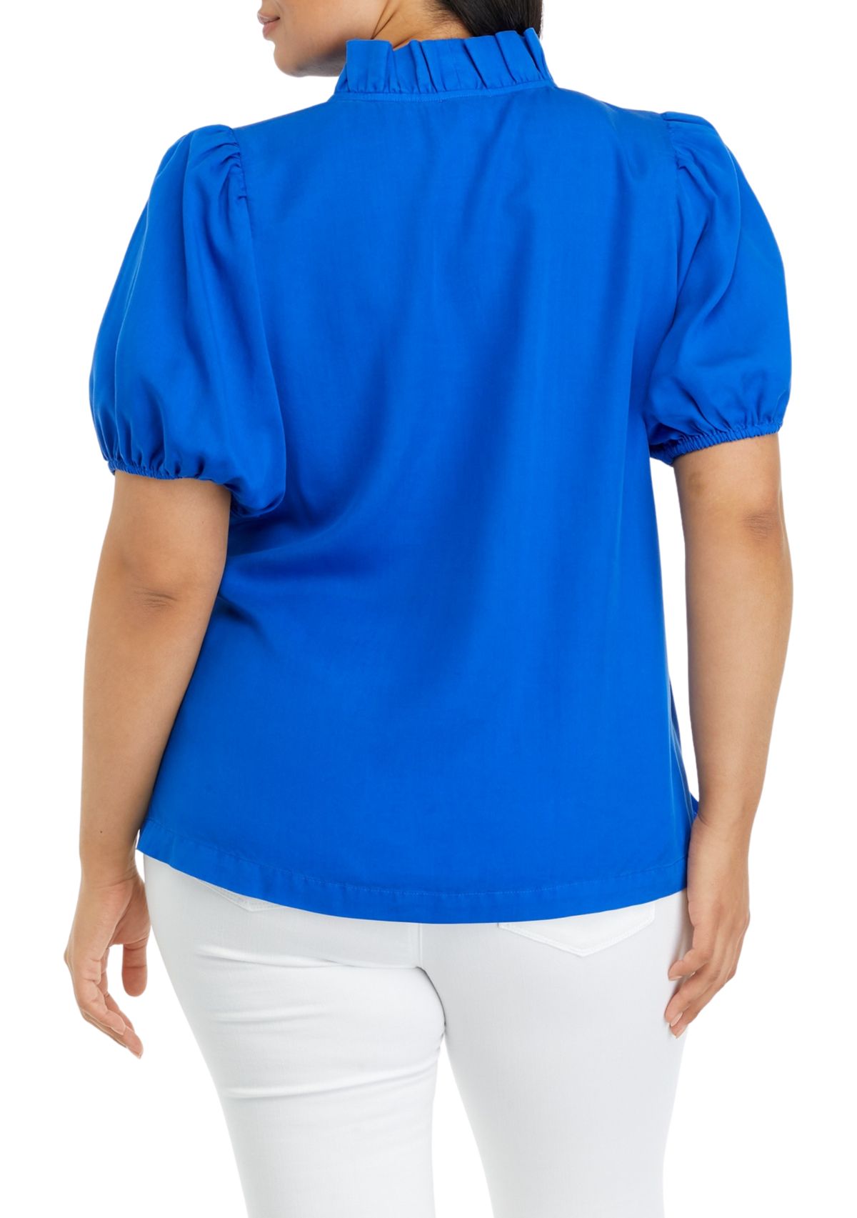 Plus Size Solid Ruffle Neck Top