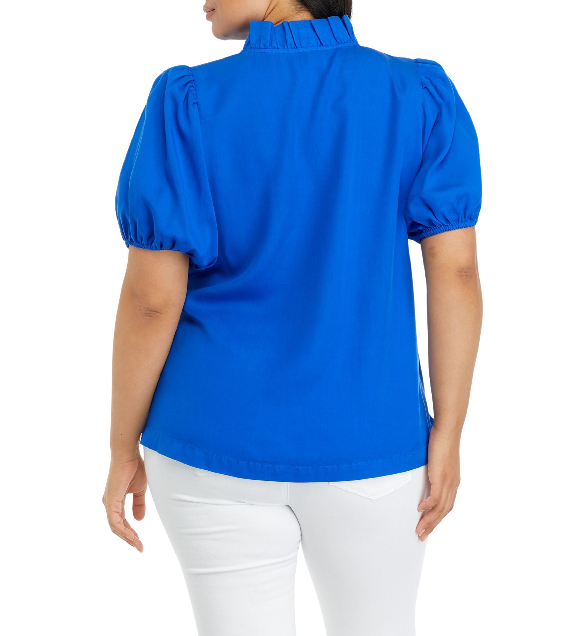 Plus Size Solid Ruffle Neck Top