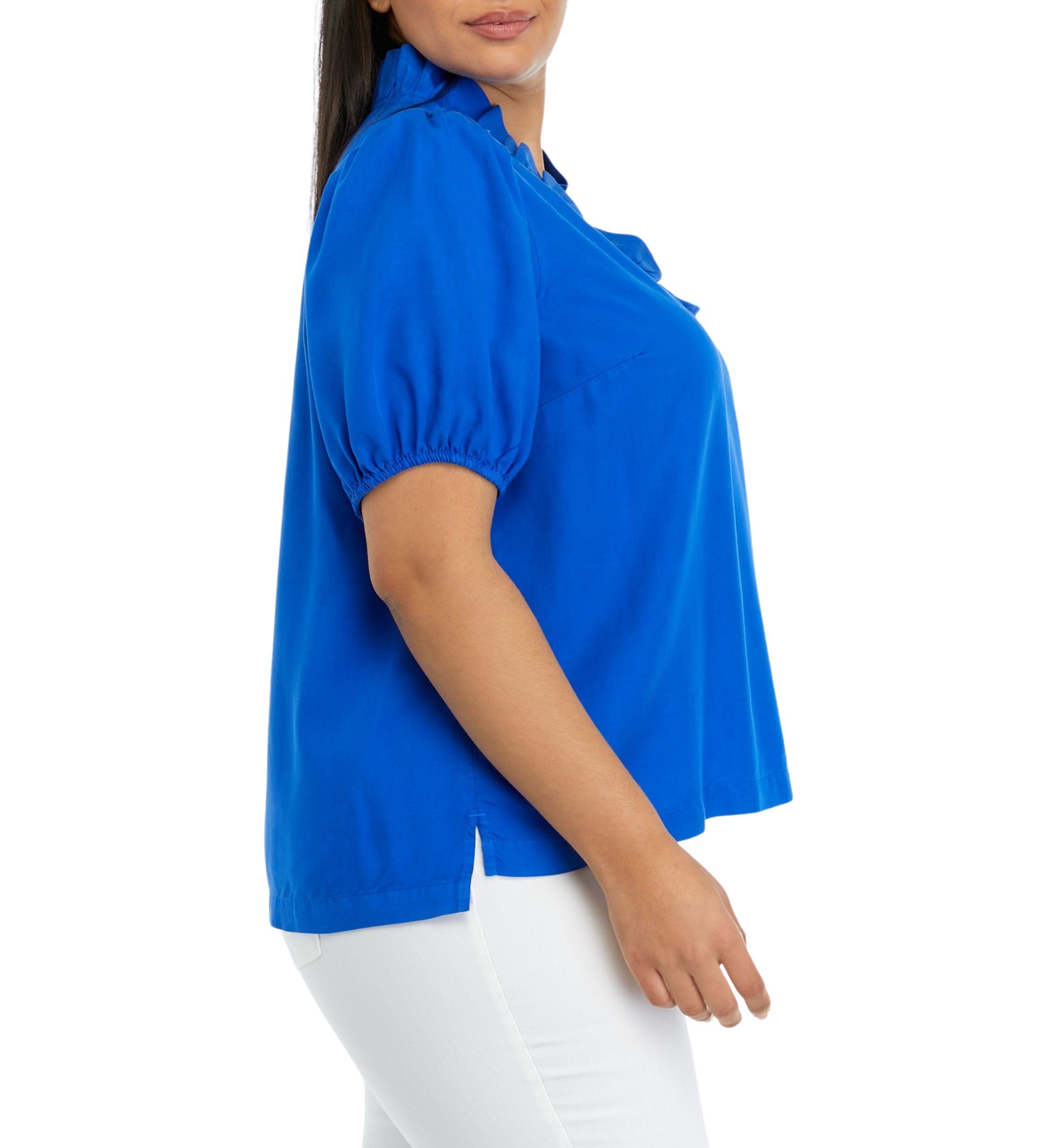 Plus Size Solid Ruffle Neck Top