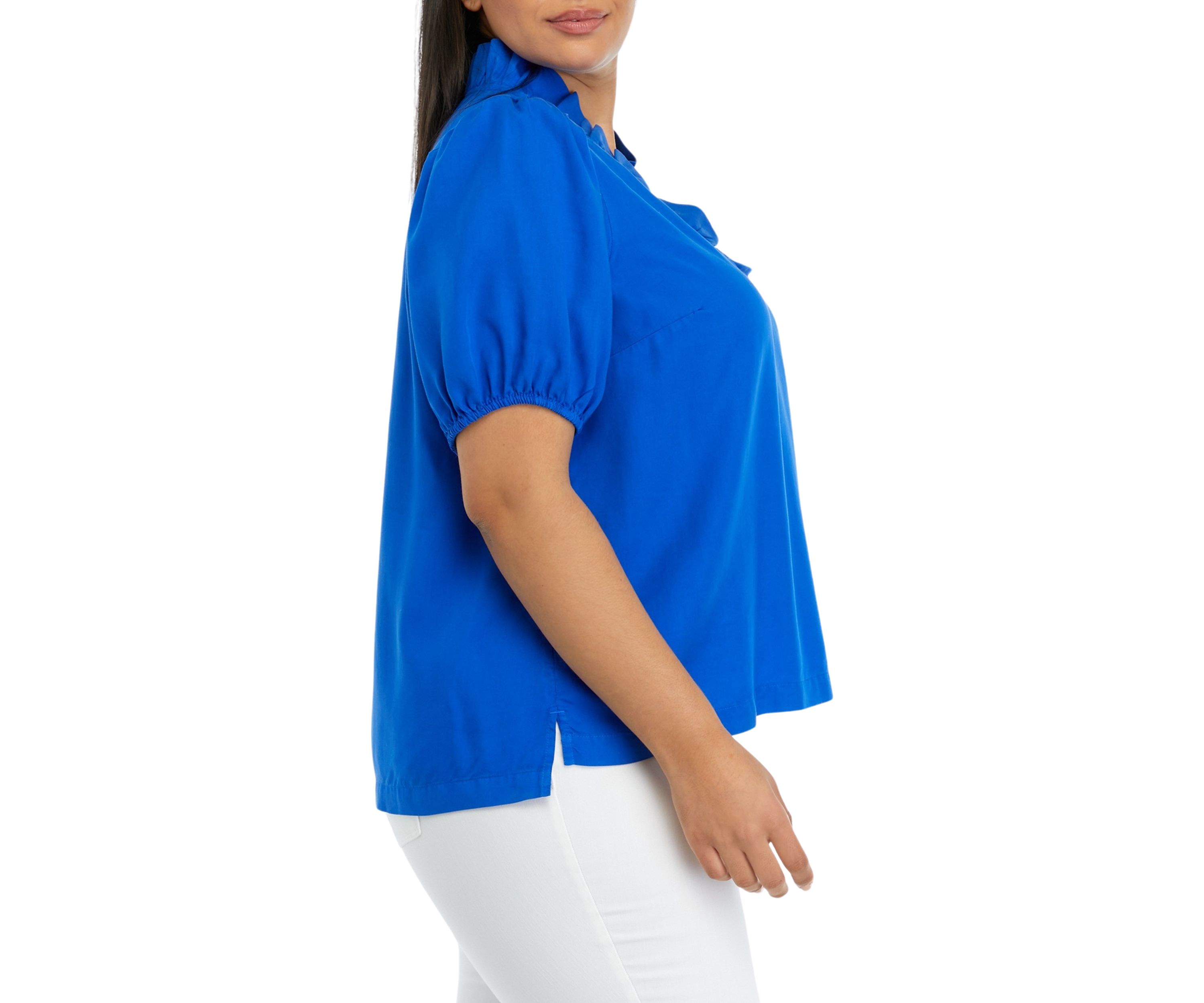 Plus Size Solid Ruffle Neck Top