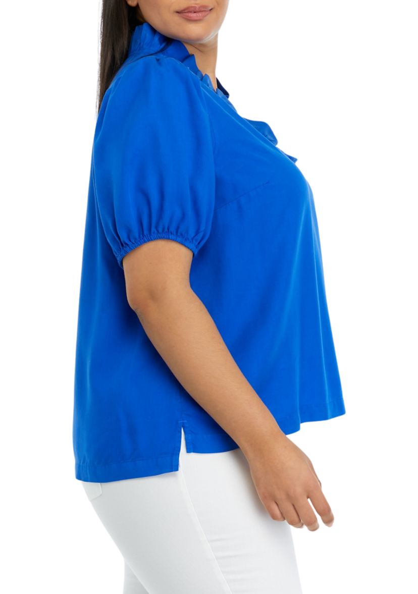 Plus Size Solid Ruffle Neck Top