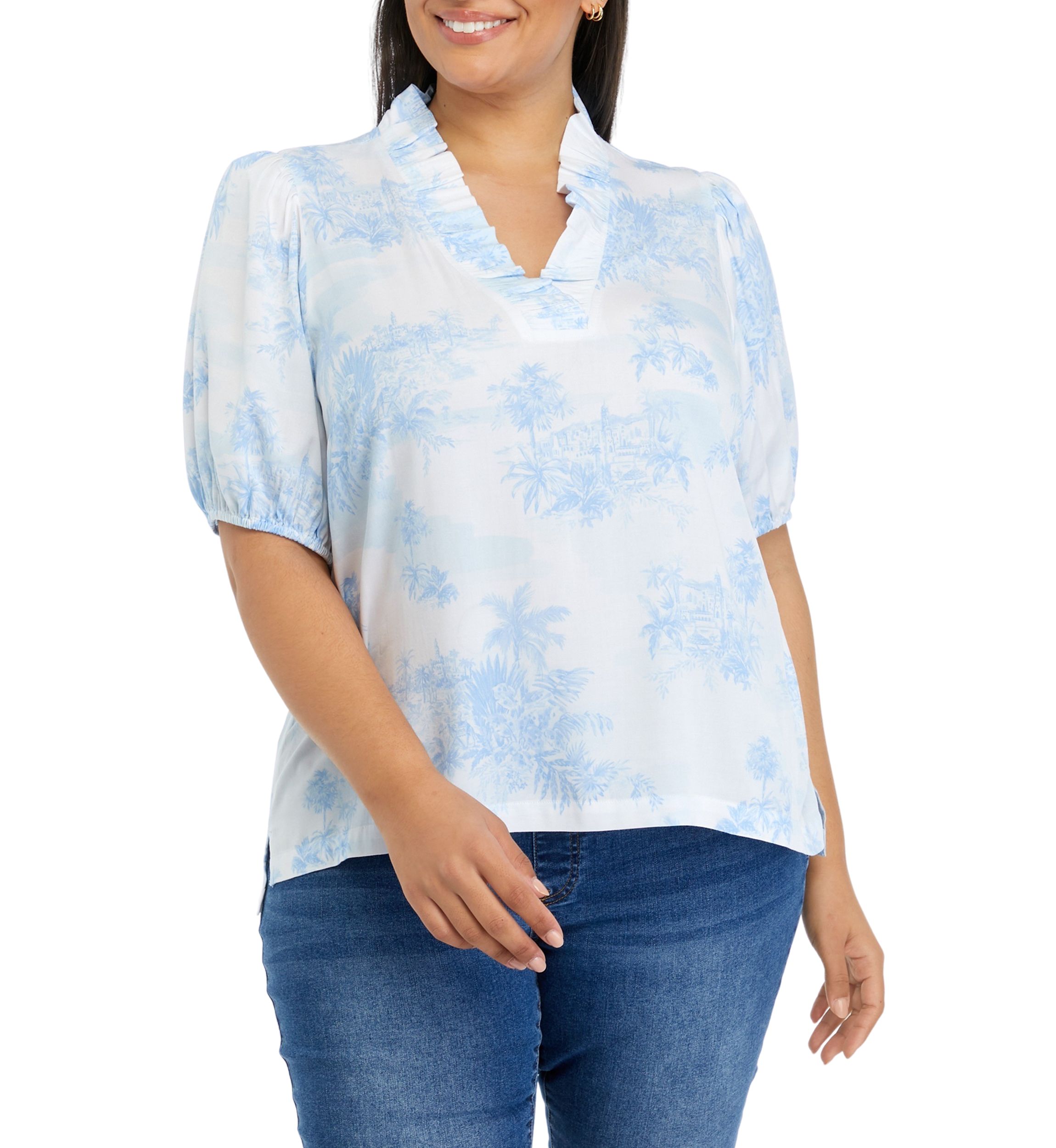 Plus Size Printed Ruffle Top
