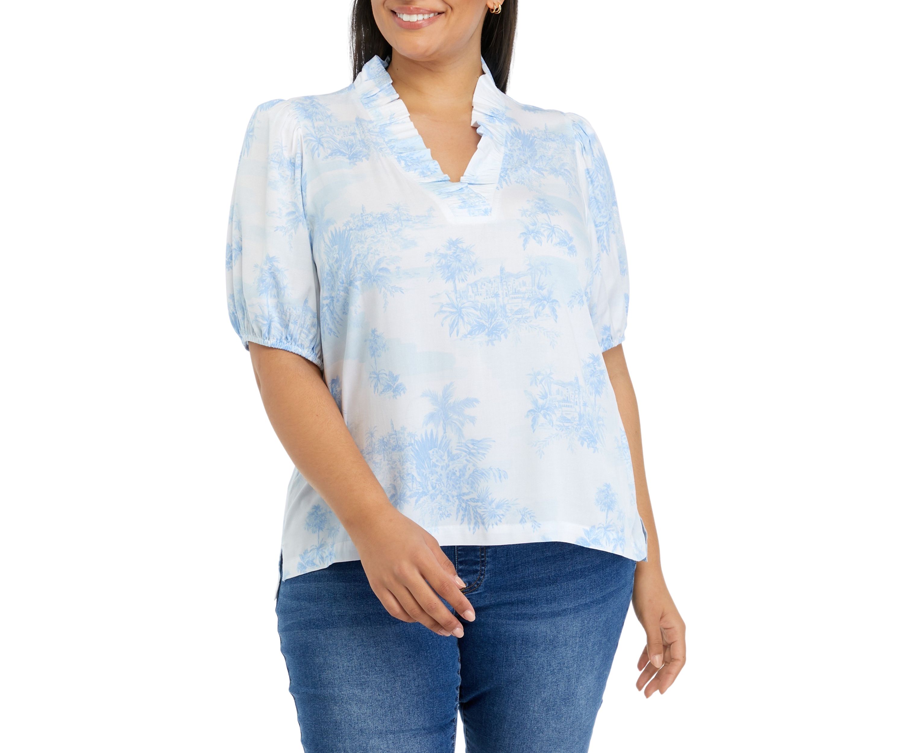 Plus Size Printed Ruffle Top
