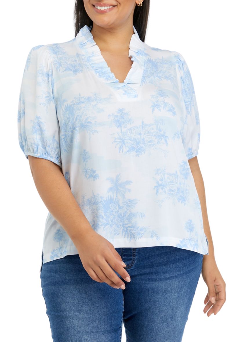 Plus Size Printed Ruffle Top