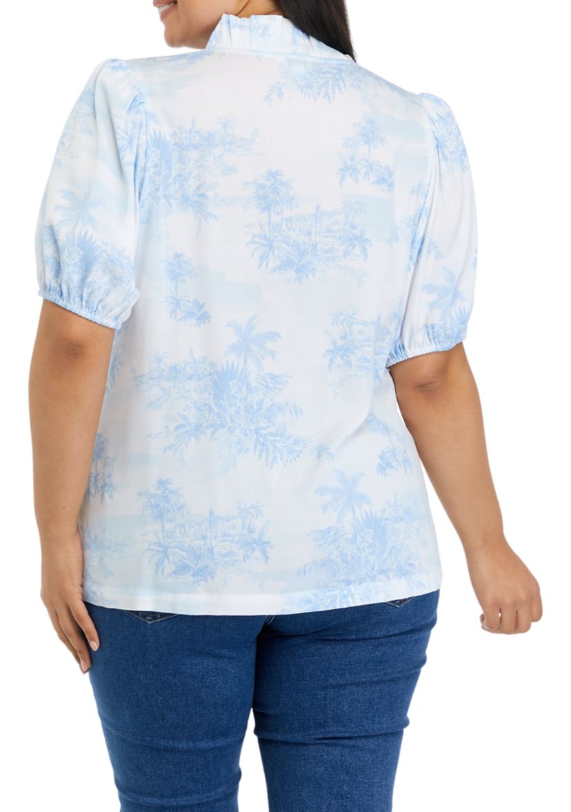 Plus Size Printed Ruffle Top