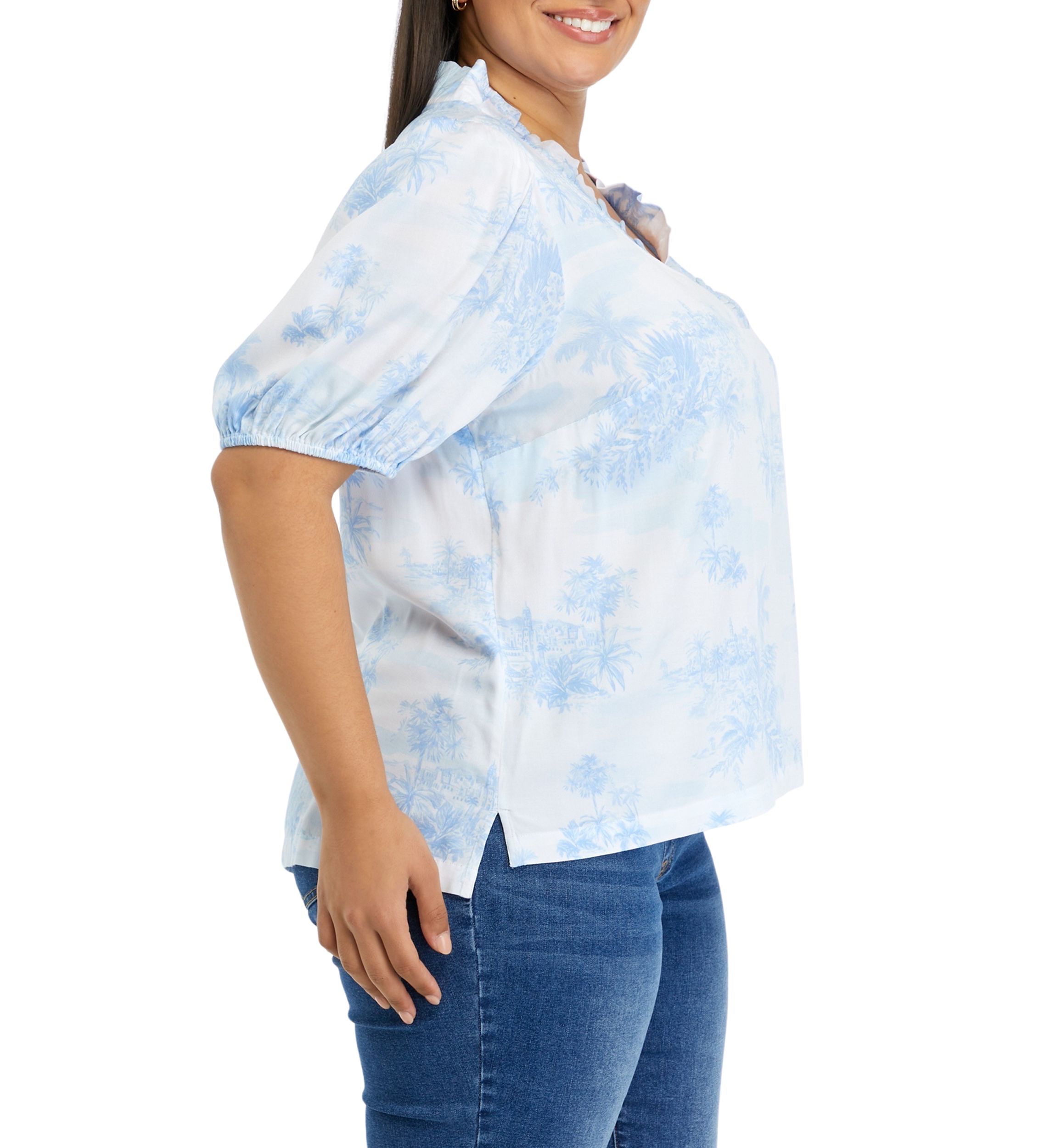 Plus Size Printed Ruffle Top