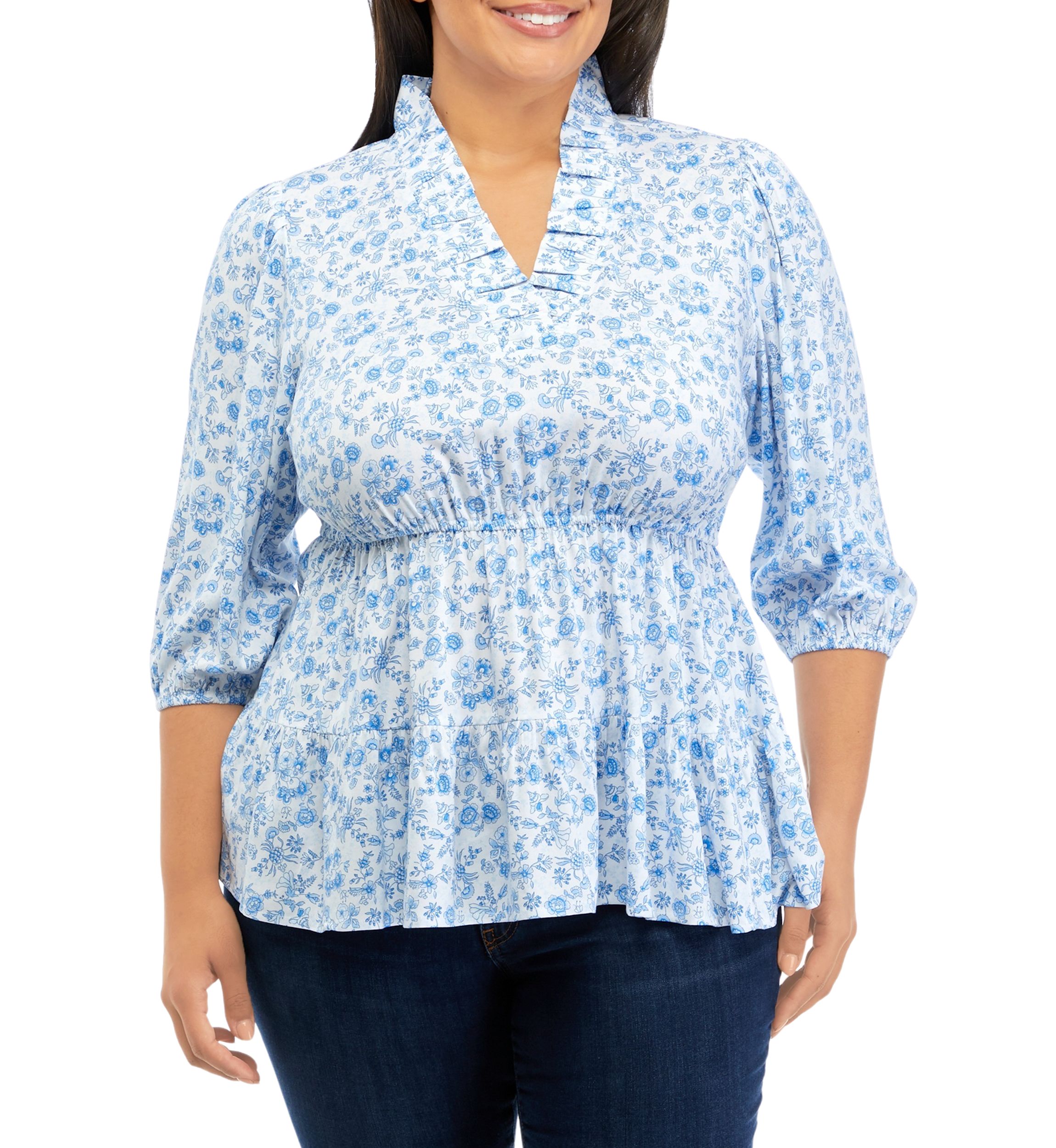 Plus Size Tiered Printed Ruffle Top 