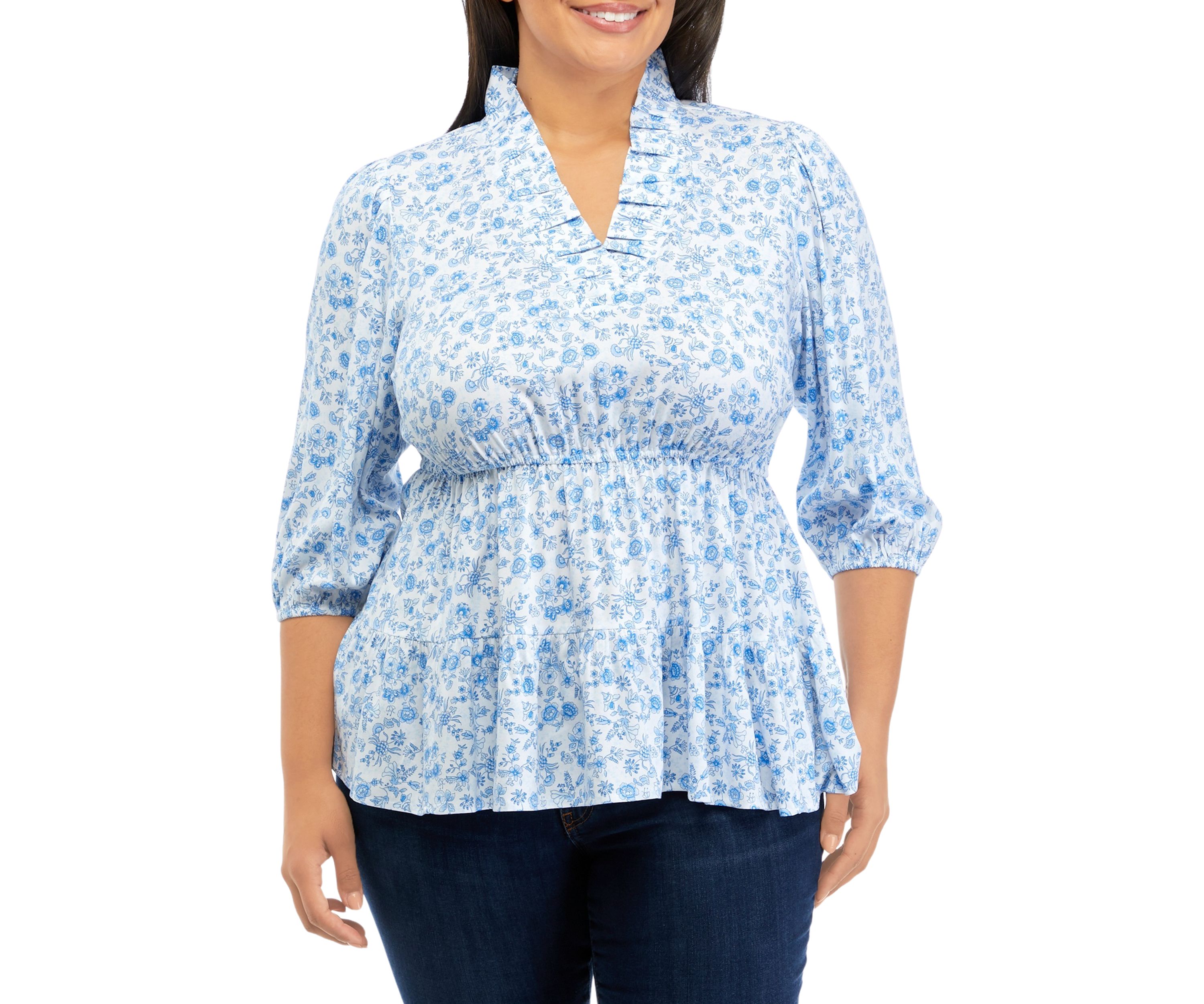 Plus Size Tiered Printed Ruffle Top 