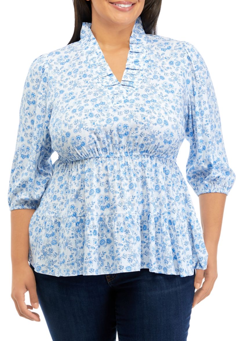 Plus Size Tiered Printed Ruffle Top 
