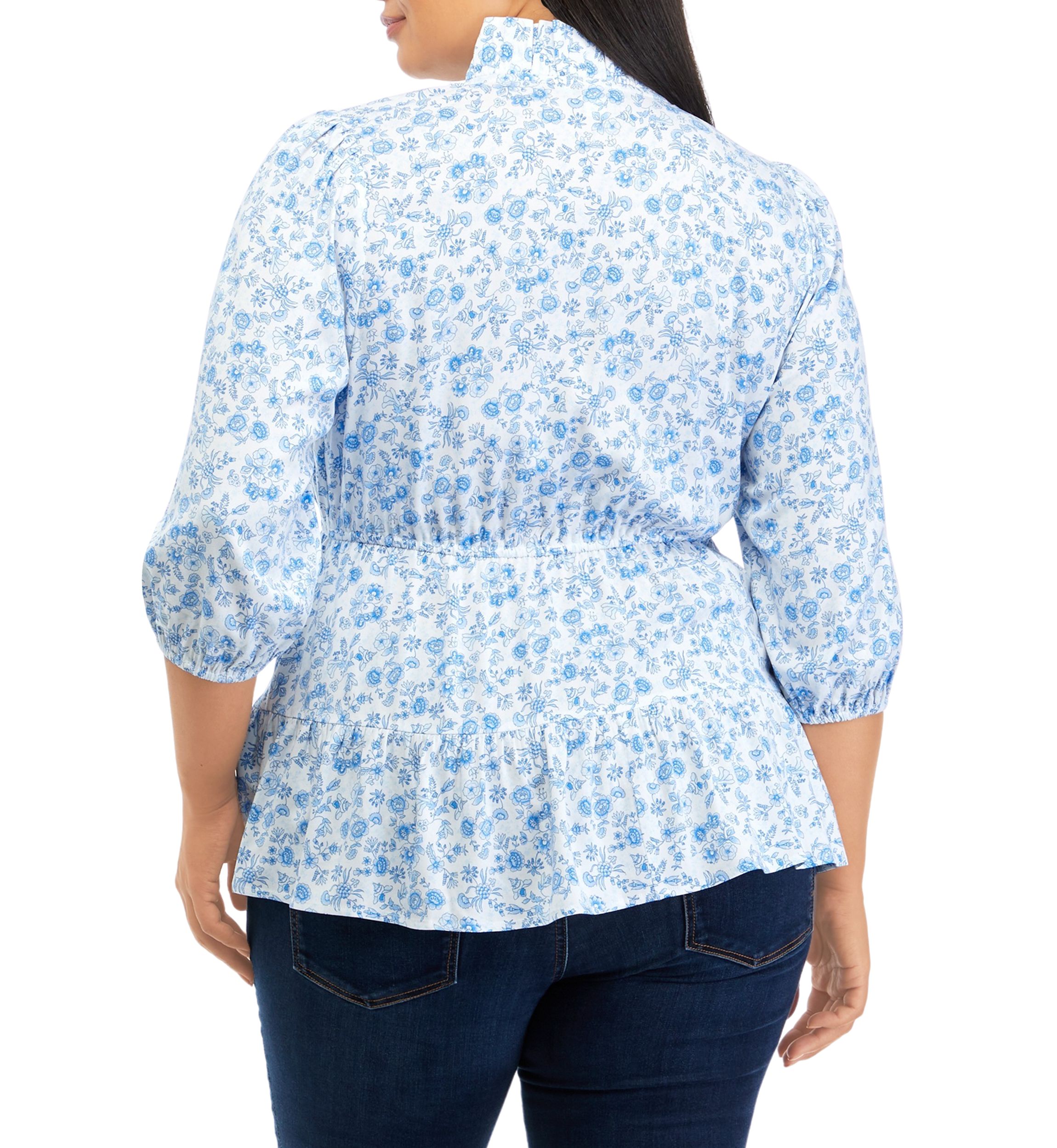 Plus Size Tiered Printed Ruffle Top 