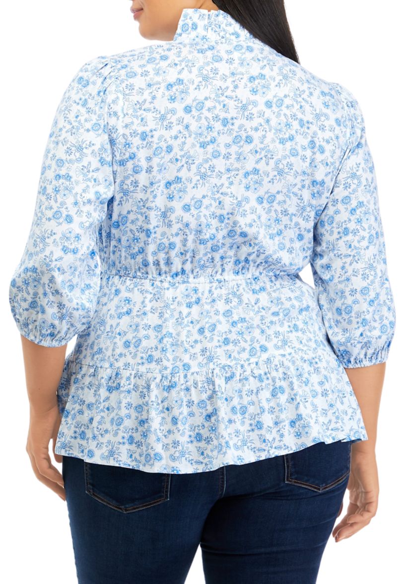 Plus Size Tiered Printed Ruffle Top 