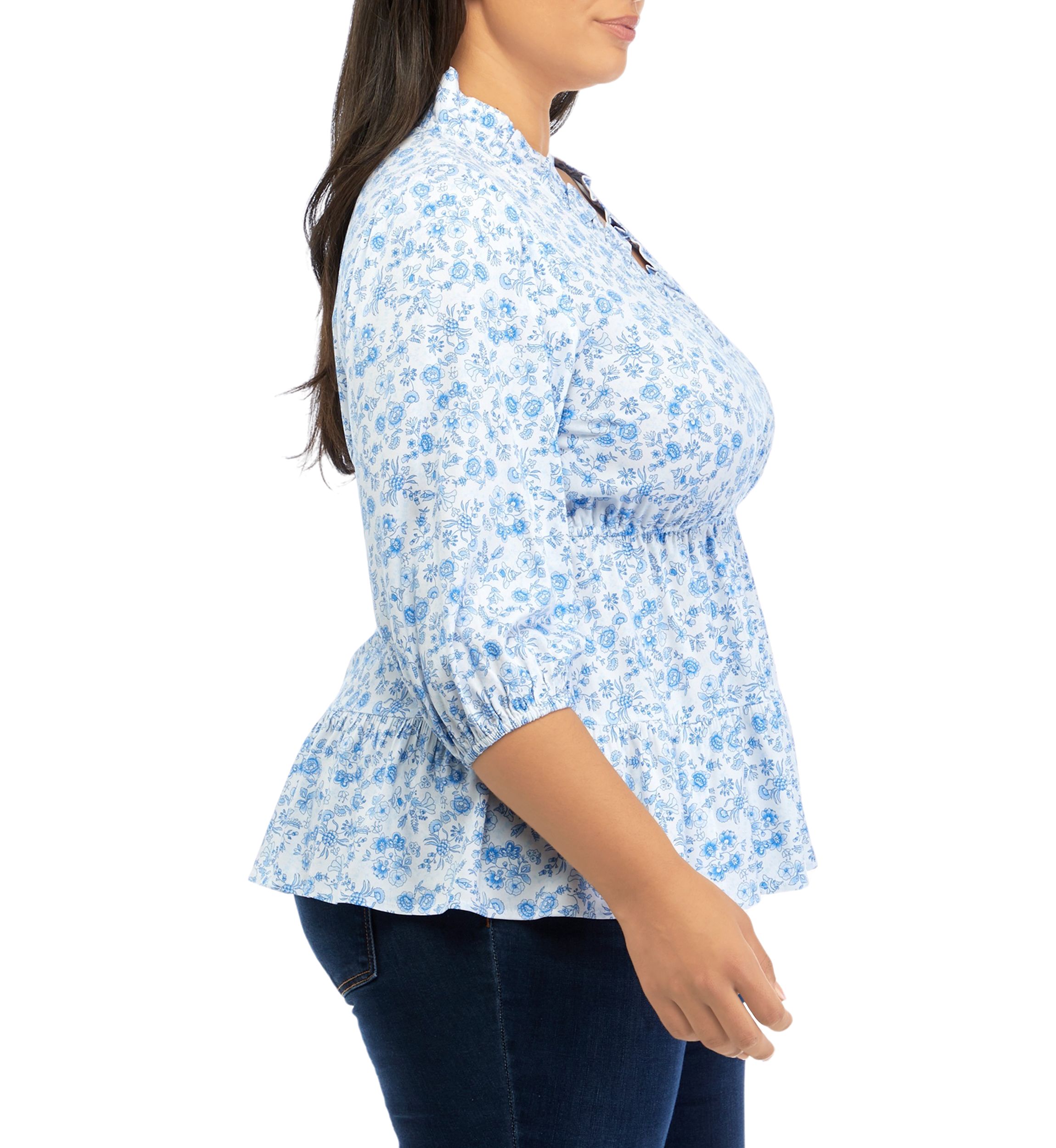 Plus Size Tiered Printed Ruffle Top 