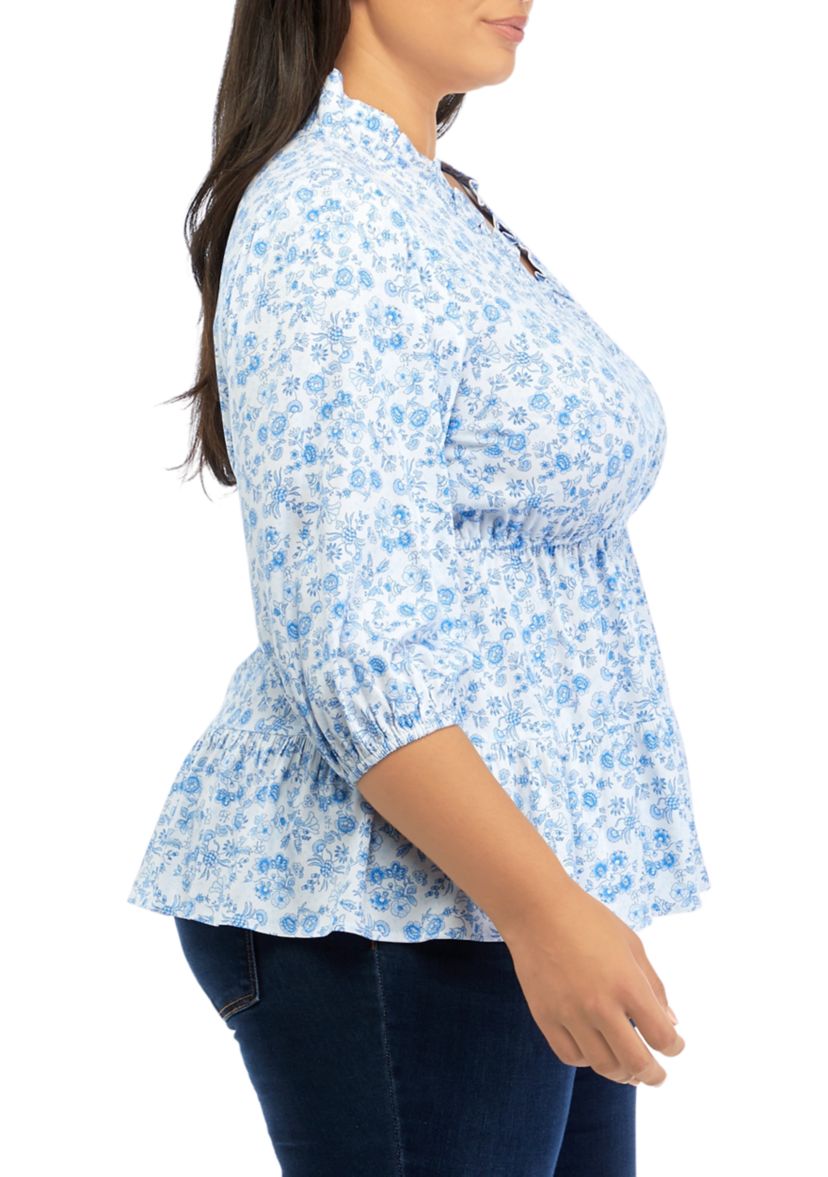 Plus Size Tiered Printed Ruffle Top 