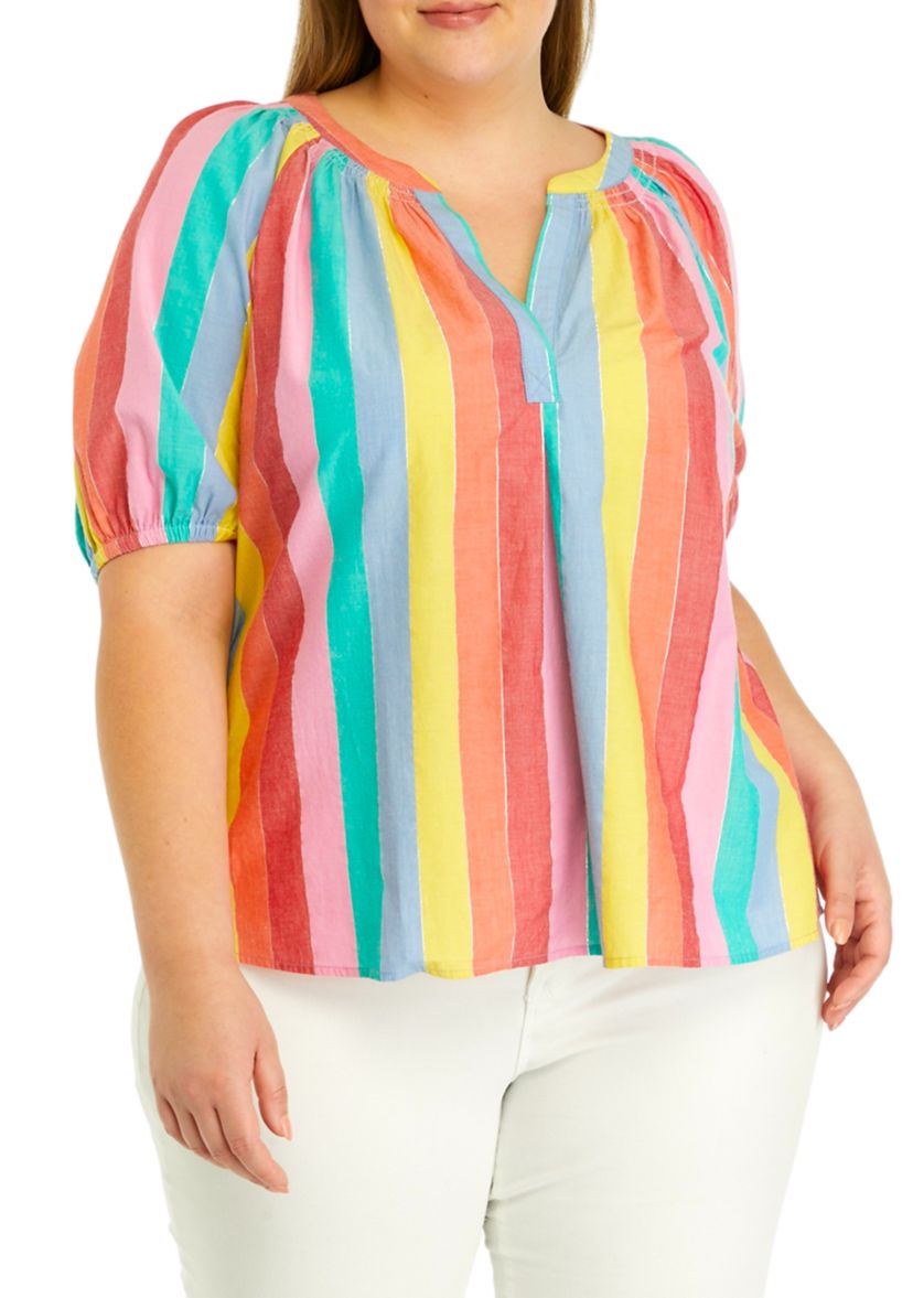Plus Size Striped Peasant Top