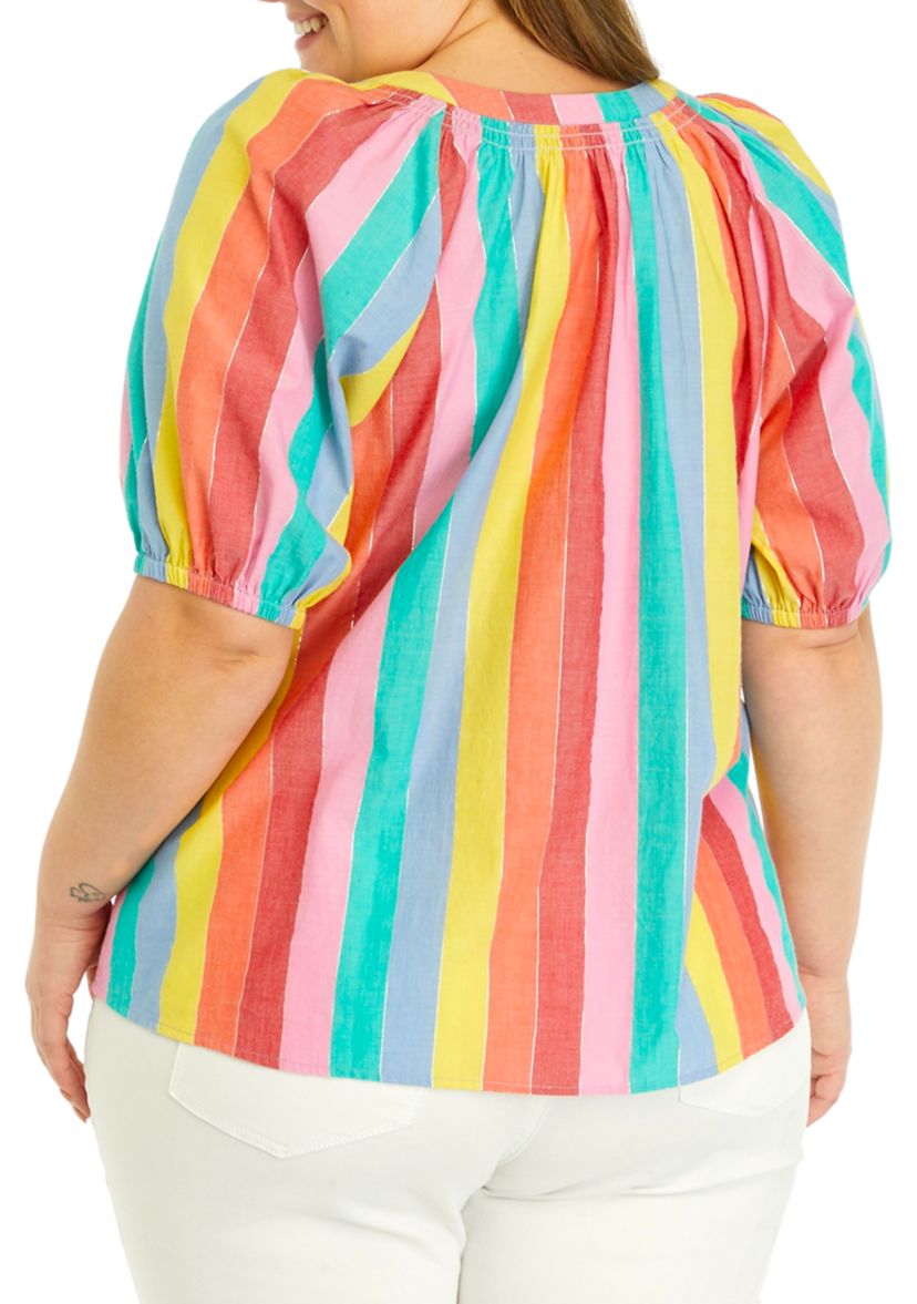 Plus Size Striped Peasant Top