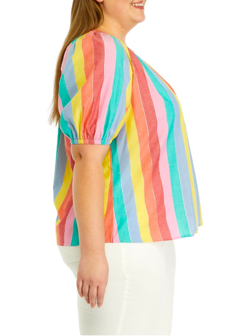 Plus Size Striped Peasant Top
