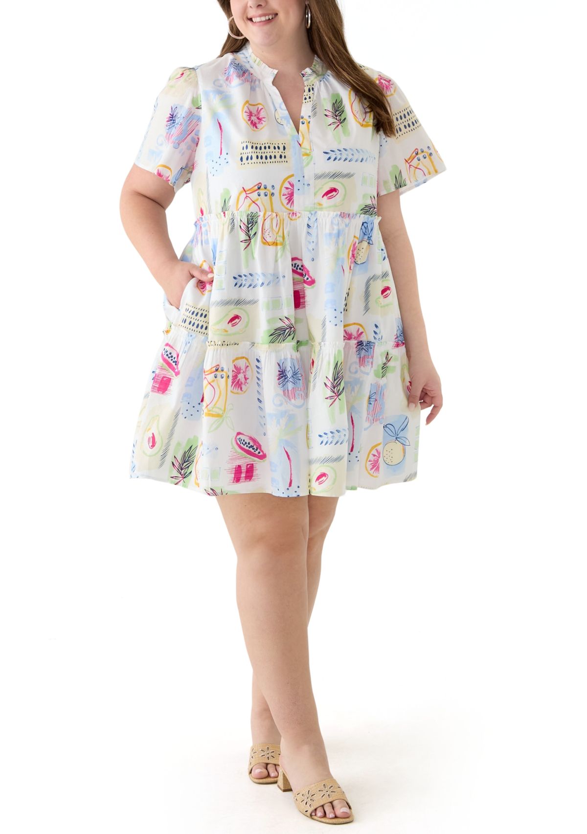 Plus Size Printed Peasant Dress