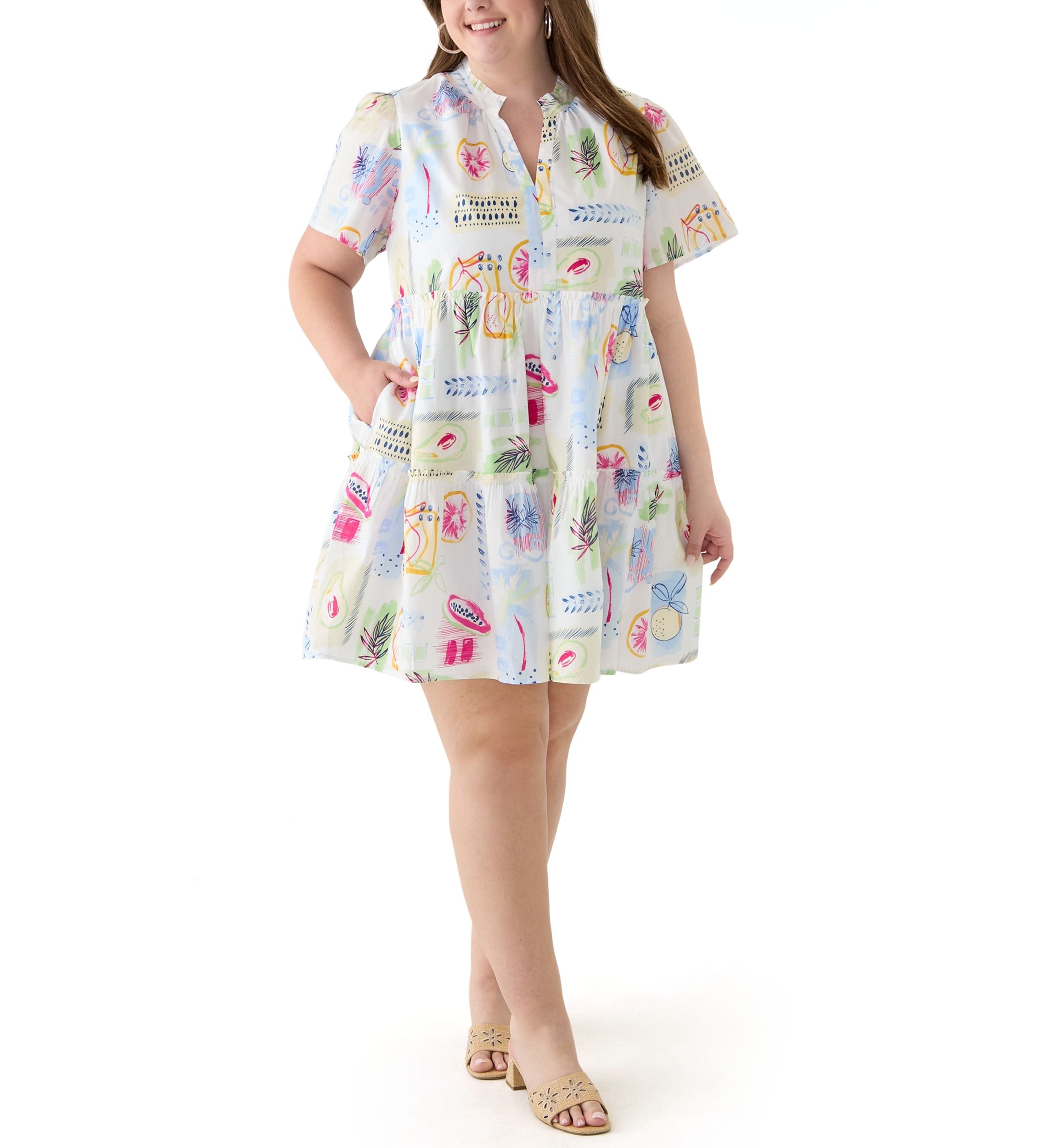 Plus Size Printed Peasant Dress