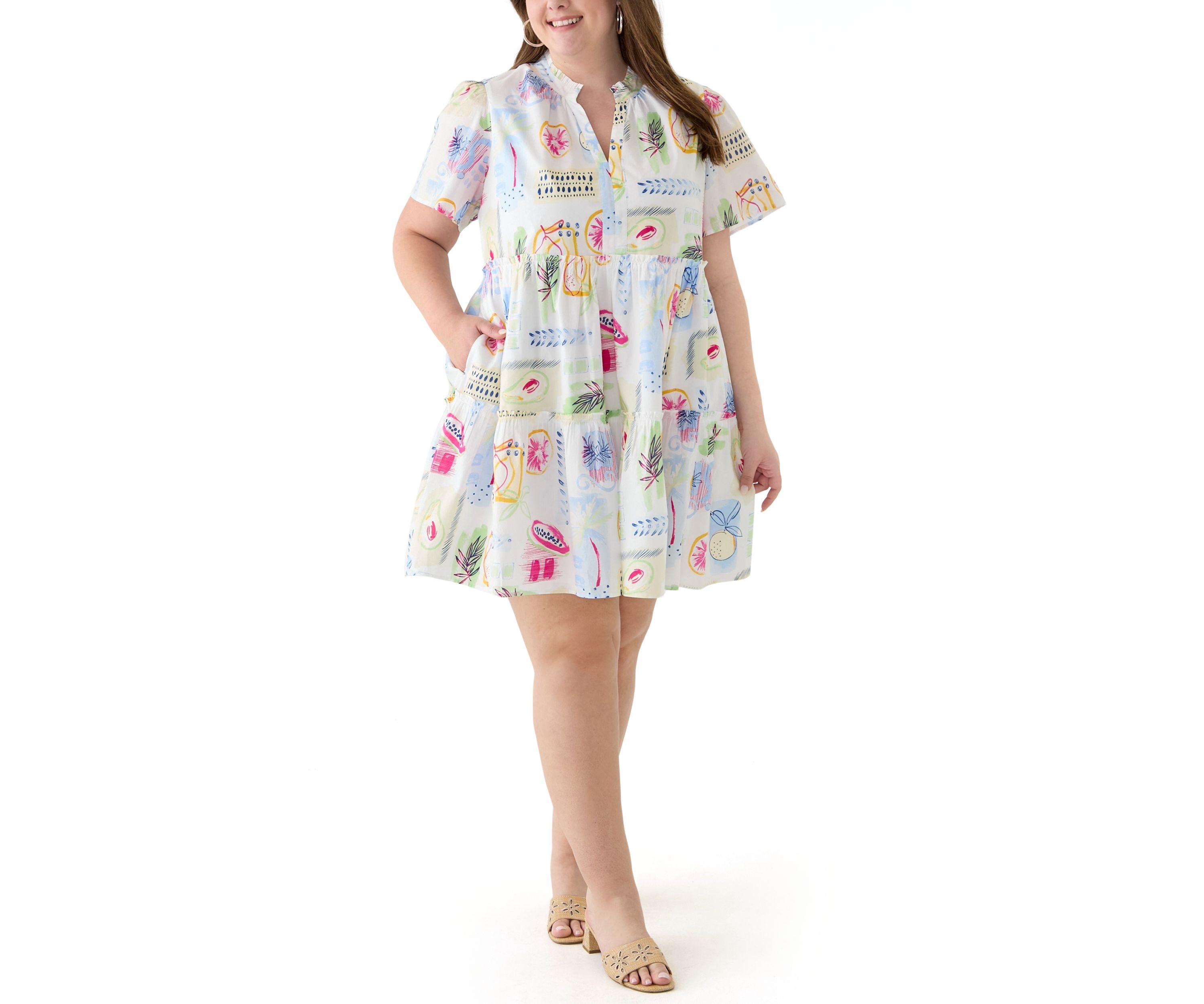 Plus Size Printed Peasant Dress