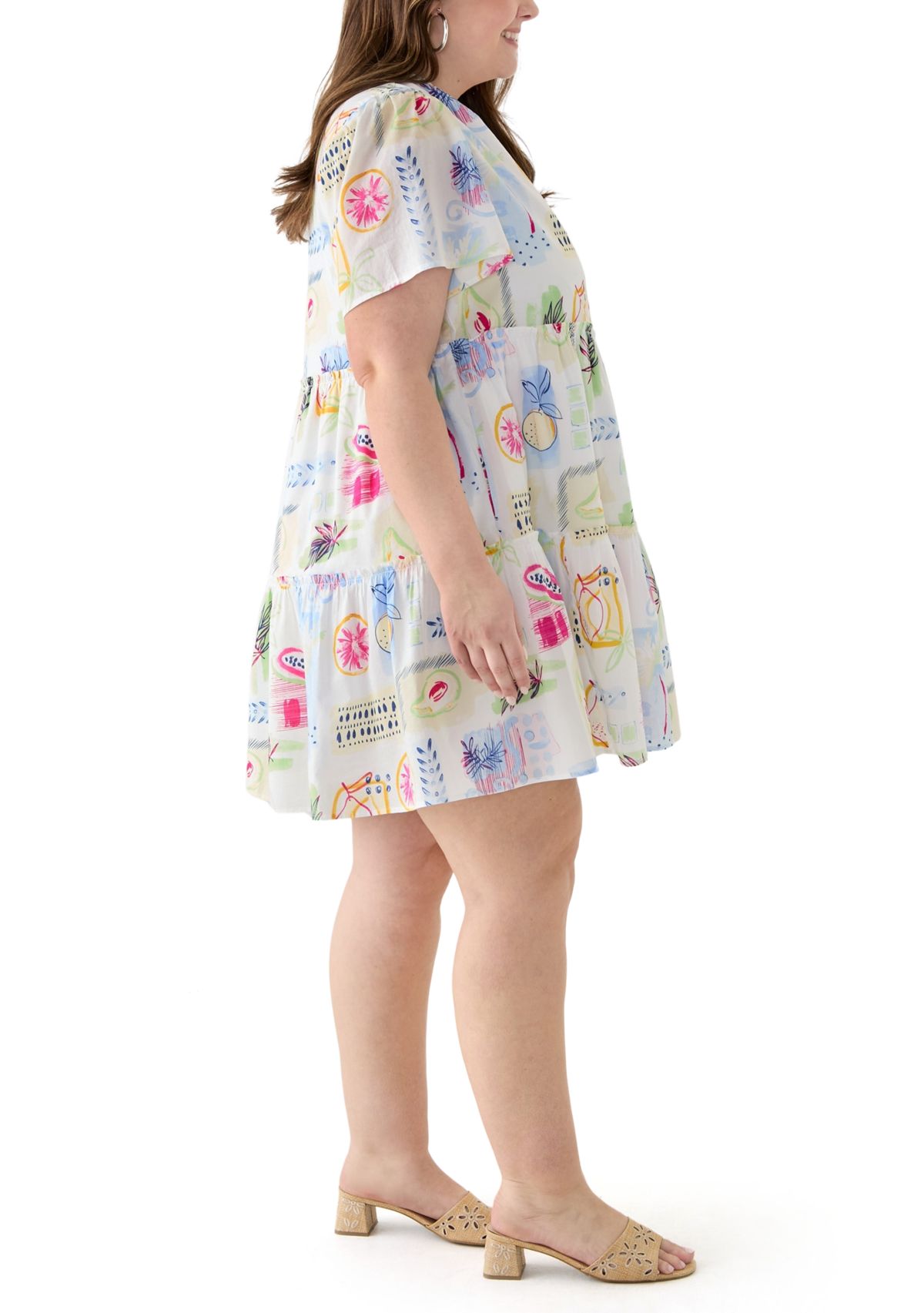 Plus Size Printed Peasant Dress