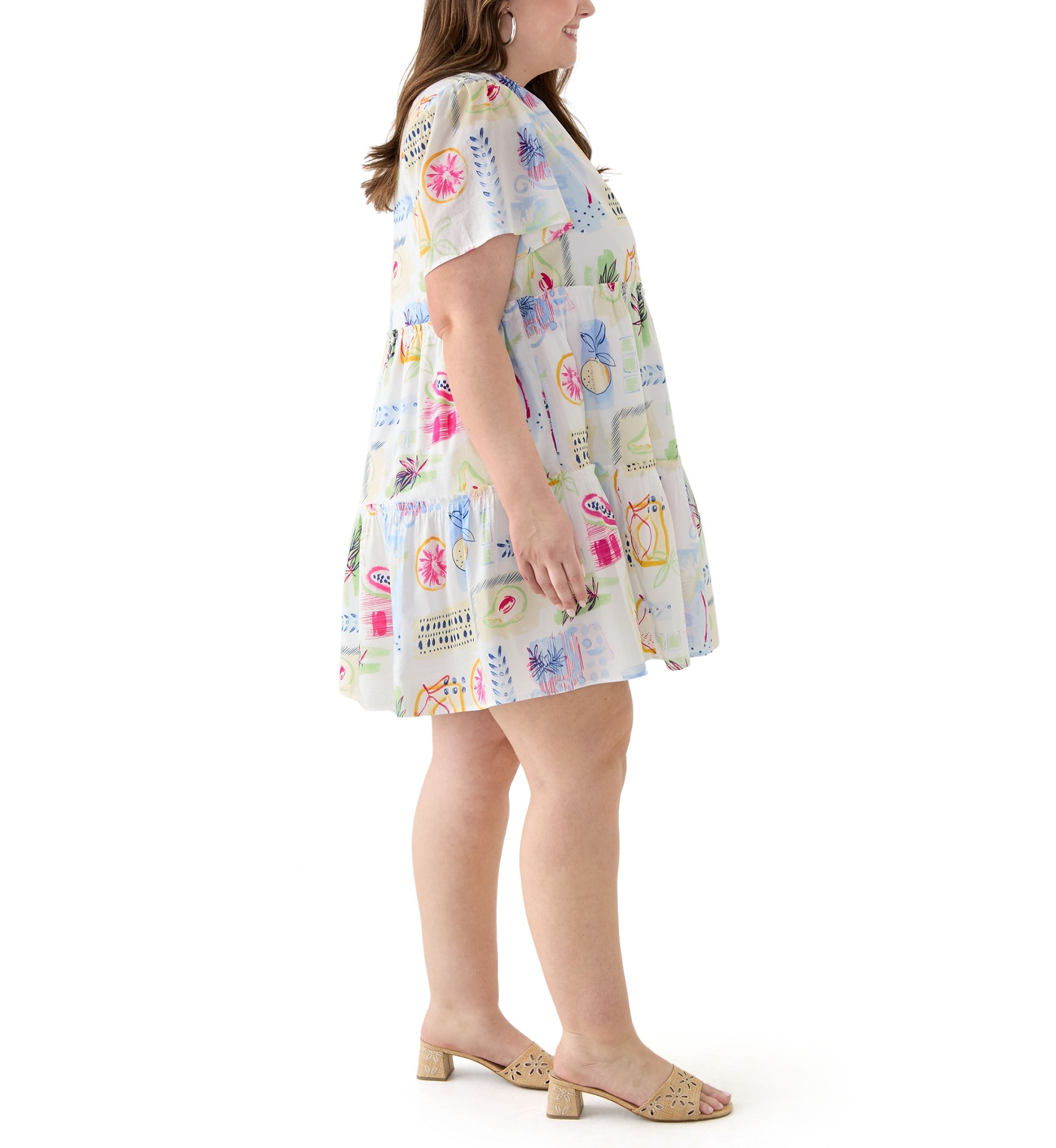 Plus Size Printed Peasant Dress